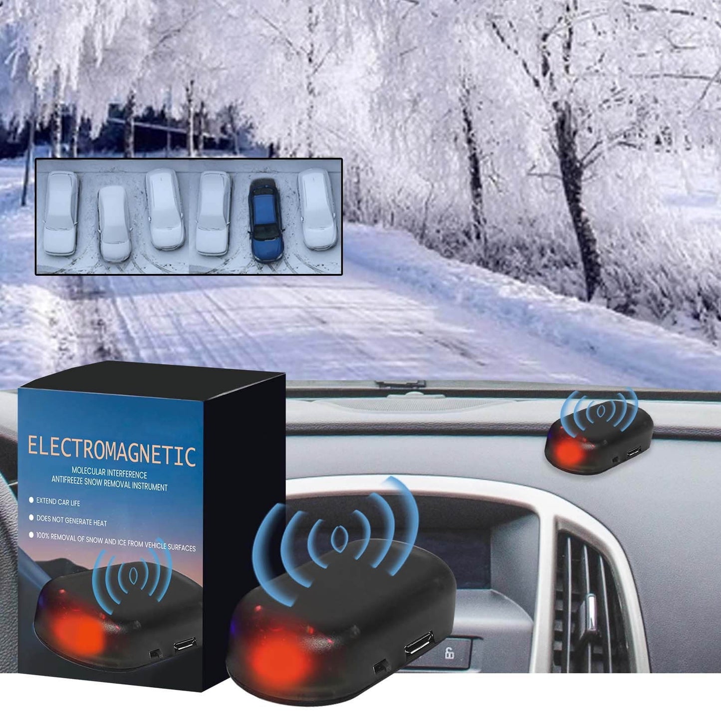 Car De-Icer,Car Windshield Rearview Mirror Electromagnetic Anti Frost, Electromagnetic Molecular Interference Antifreeze Snow Removal Tool,Microwave Molecular Deicing Instrument