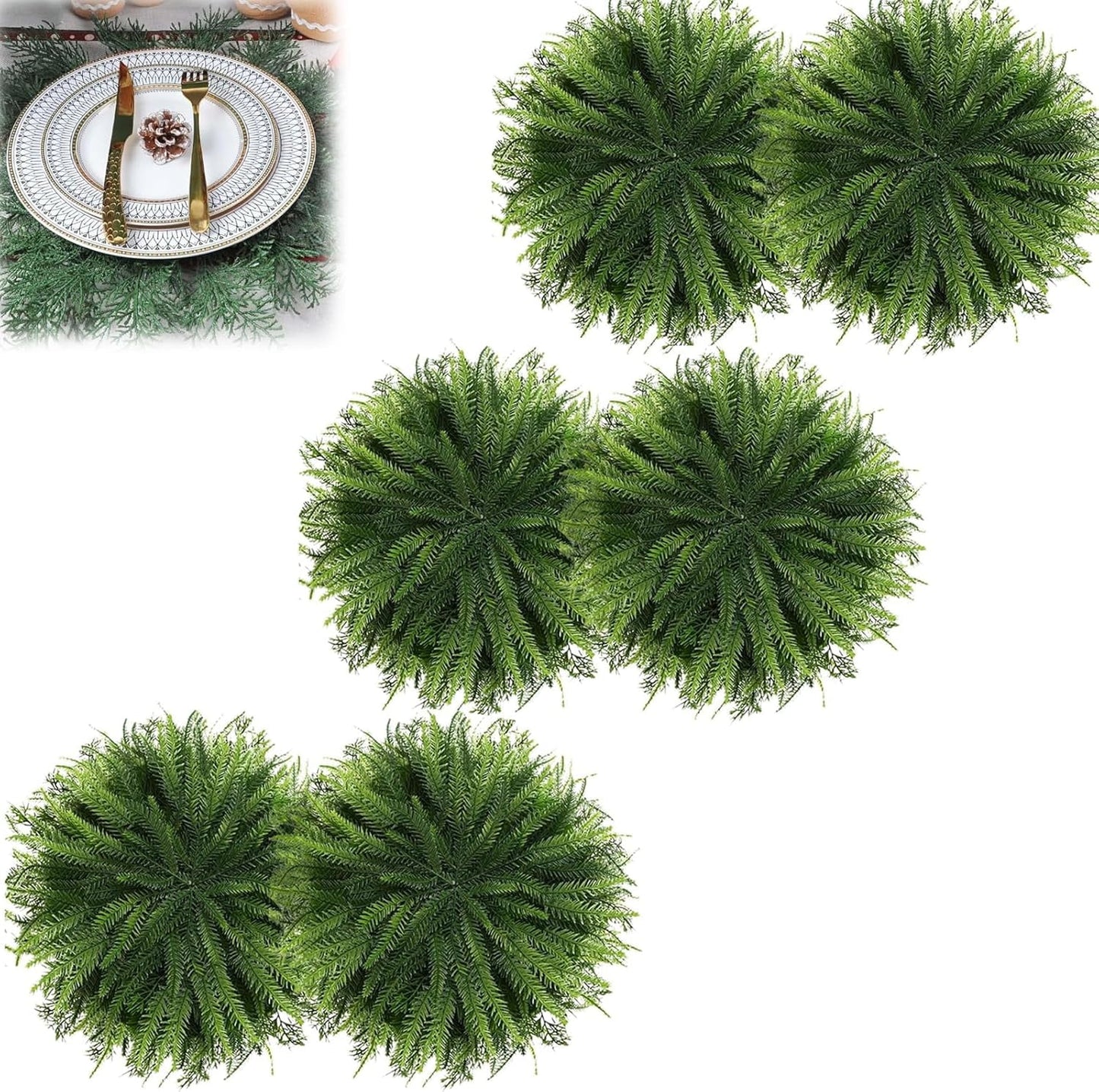 Cedar Placemats,Faux Cedar Placemats,Faux Cedar Greenery Placemats Round,Christmas Placemats, Faux Cedar Mat,Thanksgiving Placemats Round Artificial Xmas Place Mats Table Decoration for Dining 15 Inch