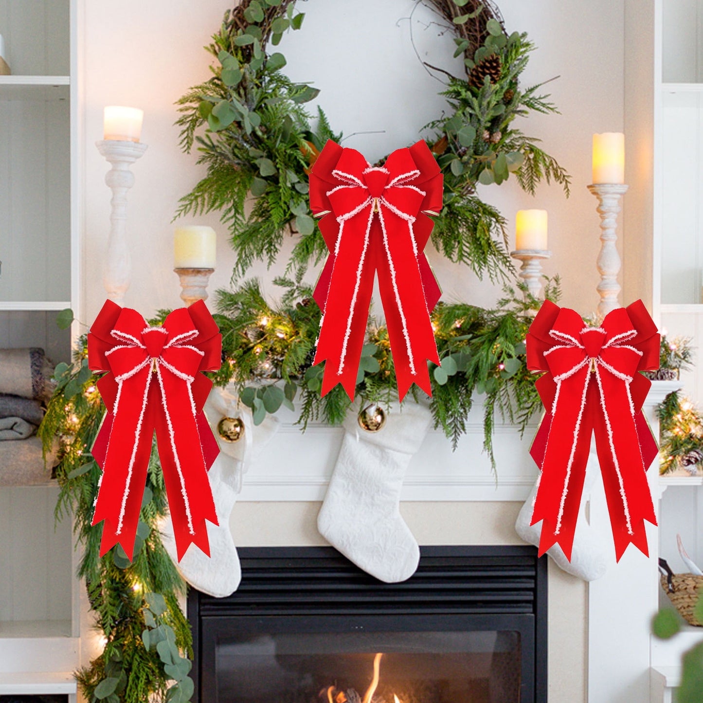 Christmas Bows Ribbon,Christmas Tree Bows,Christmas Ornaments,Christmas Bow For Wreaths,Christmas Decorations Christmas Tree Hanging Decorations Double Linen Bow Holiday Party Home Decoration Props