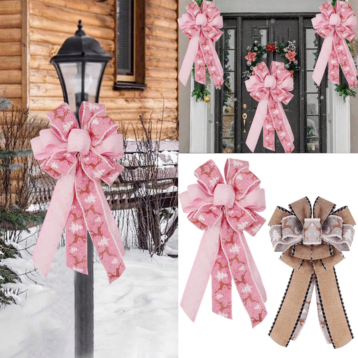 Christmas Bows Ribbon,Christmas Tree Bows,Christmas Ornaments,Christmas Bow For Wreaths,Christmas Decorations Christmas Tree Hanging Decorations Double Linen Bow Holiday Party Home Decoration Props