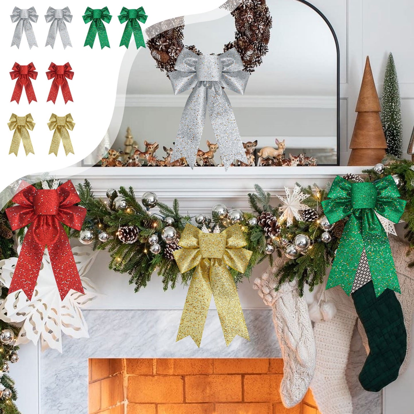 Christmas Bows Ribbon Shining Bow,Christmas Tree Bows,Christmas Ornaments,Christmas Bow For Wreaths,Christmas Onions Sprinkles Bow Christmas Tree Decoration Sprinkles Star Bow Decoration Accessories