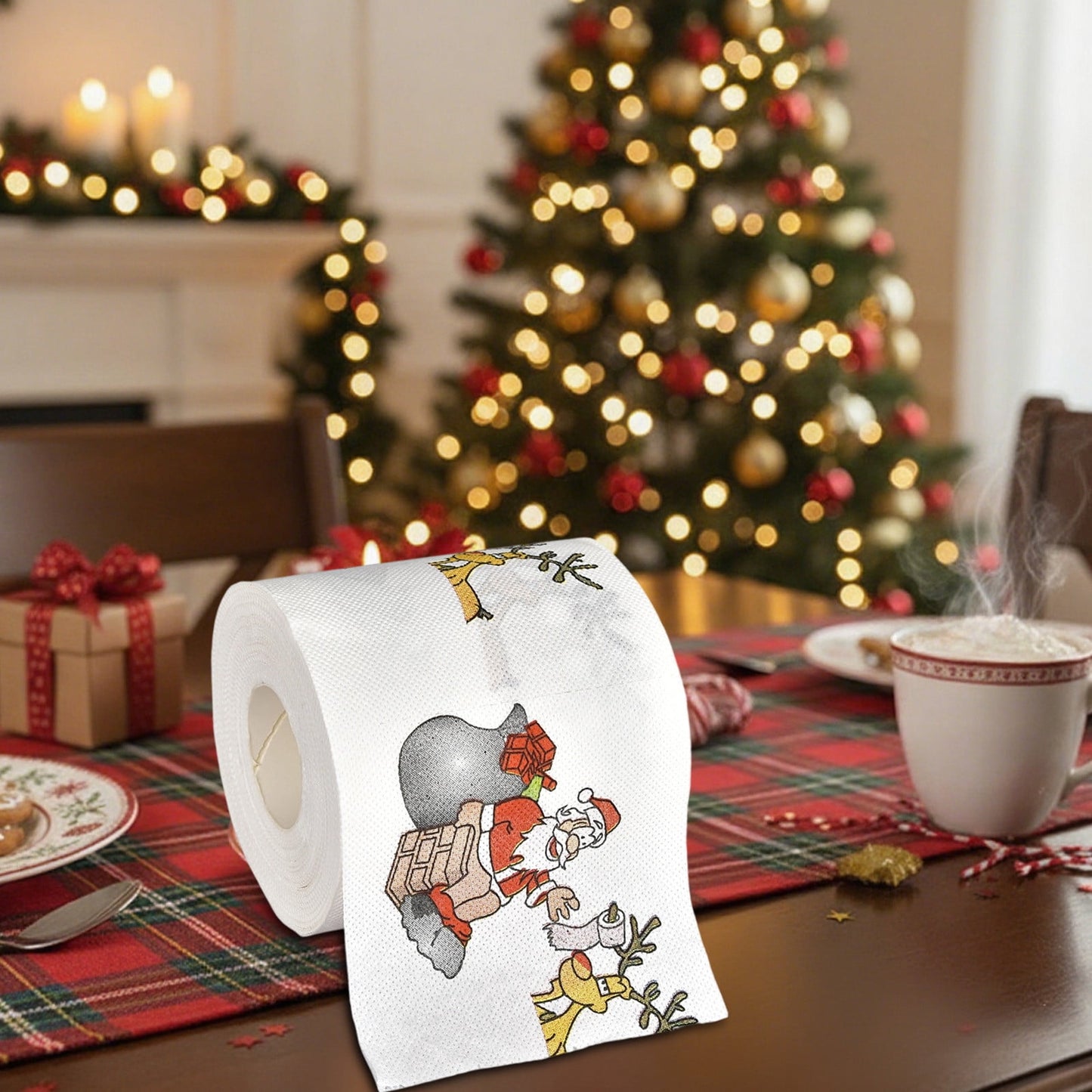 Christmas Chimney Novelty Toilet Paper Roll, Two-Layer Holiday Bathroom Tissue, Colorful Personalized Seasonal Paper D¨¦cor