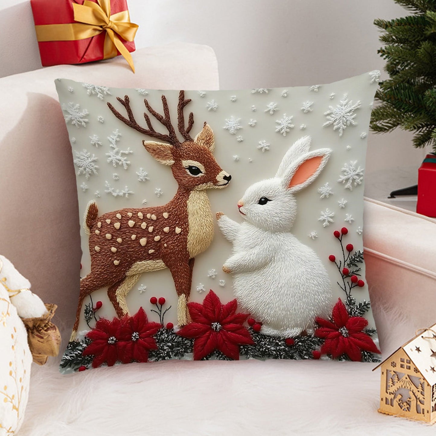 Christmas Decorations Christmas Pillow Covers 18 X 18 In,Christmas Throw Pillow Covers,Elk And Rabbit Decorated Sofa Linen,Xmas Series Cushion Pillow Cover Custom Zippered Square Pillowcase