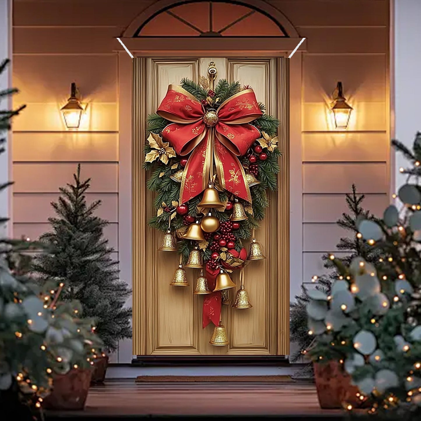 Christmas Decorations Door Cover For Front Door Decor, 3D Visual Effects Santa Claus Snowman Gnomes Pattern Banner Xmas Winter Seasonal Holiday Party Porch Wall Hanging Cover, 71 X 35 Inches