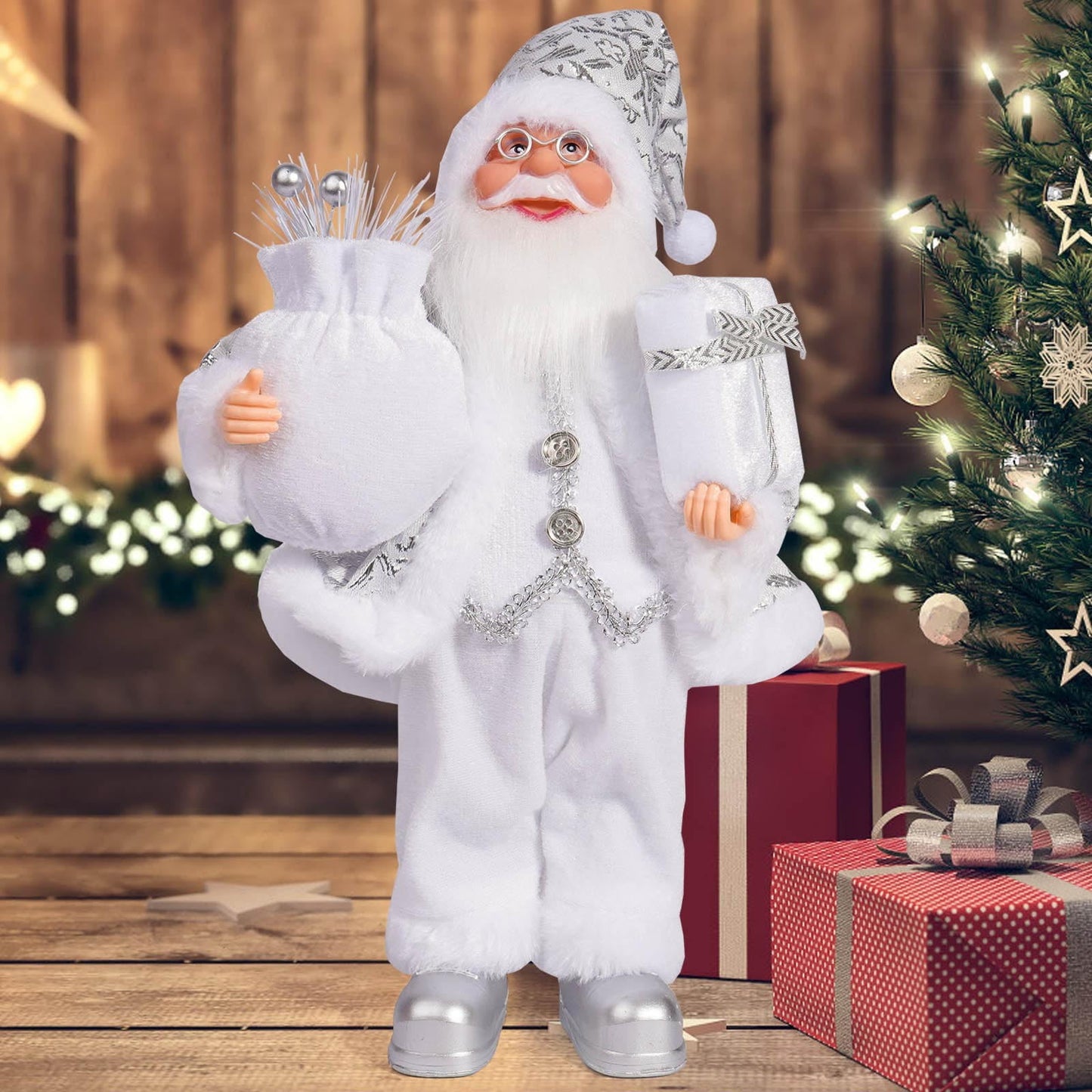 Christmas 12 Inch Cute Santa Claus Doll Standing Posture Santa Claus Doll Window Decoration,Christmas Decorations Santa Claus Doll Standing Figurine Ornament For Holiday Window Or Tree Display