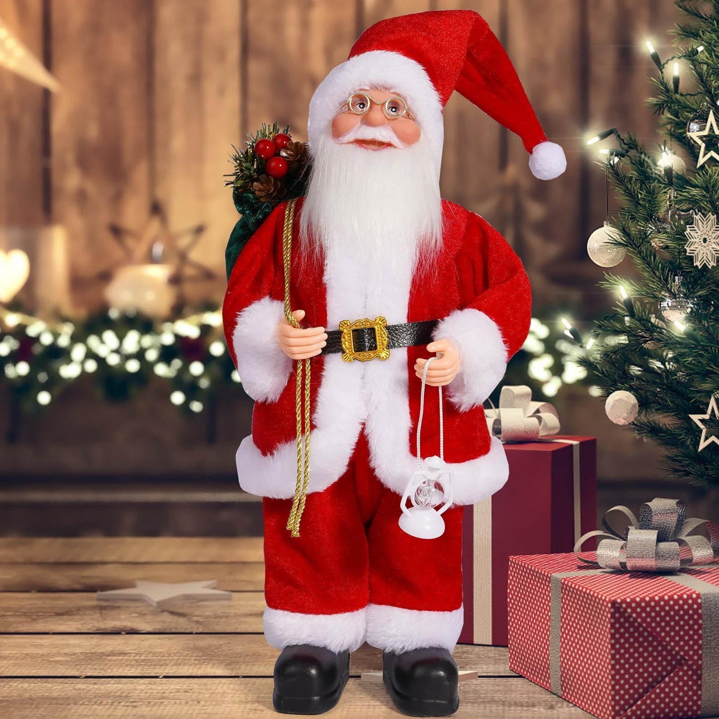 Christmas 12 Inch Cute Santa Claus Doll Standing Posture Santa Claus Doll Window Decoration,Christmas Decorations Santa Claus Doll Standing Figurine Ornament For Holiday Window Or Tree Display