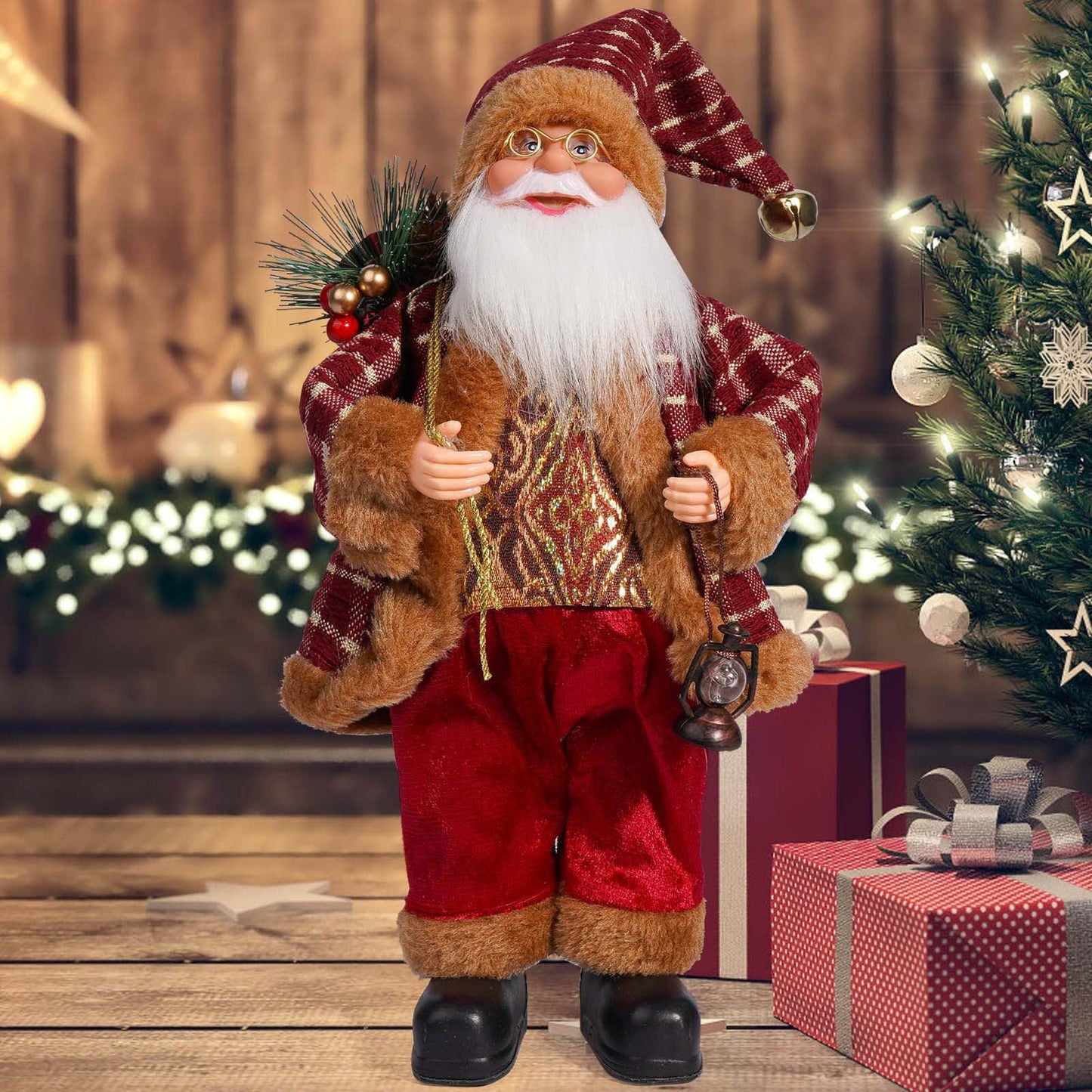 Christmas Decorations Santa Claus Doll Standing Figurine Ornament For Holiday Window Or Tree Display,Christmas 12 Inch Cute Santa Claus Doll Standing Posture Santa Claus Doll Window Decoration