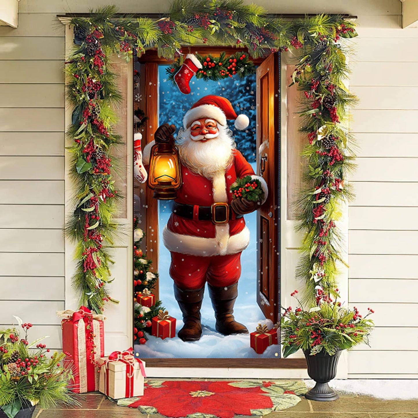 Christmas Door Cover 185*90/180*90Cm,Christmas Door Curtain Ensigns Outdoor Photo Christmas Day Party Elves Celebration Decoration Background Hanging Decoration Hanging Fabric