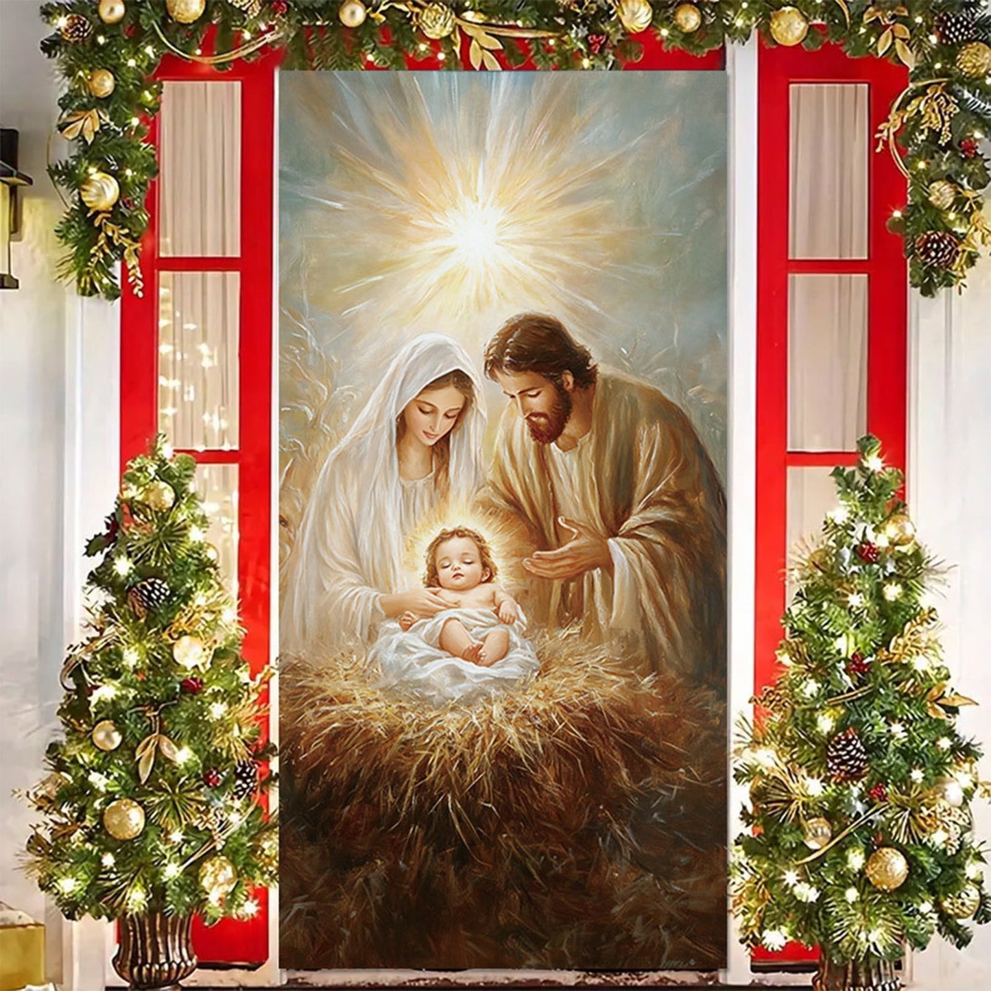 Christmas Door Cover 185*90/180*90Cm,Christmas Door Curtain Ensigns Outdoor Photo Christmas Day Party Elves Celebration Decoration Background Hanging Decoration Hanging Fabric