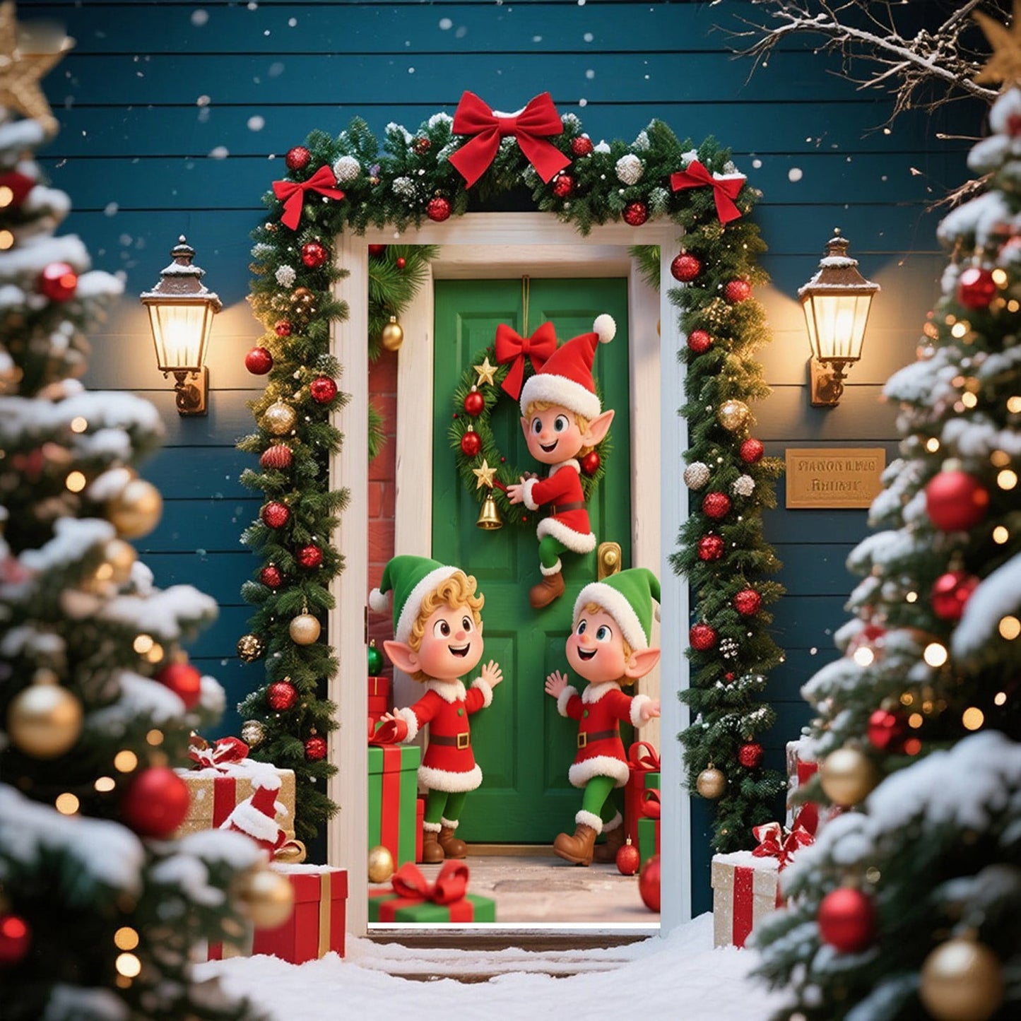 Christmas Door Cover 185*90/180*90Cm,Christmas Door Curtain Ensigns Outdoor Photo Christmas Day Party Elves Celebration Decoration Background Hanging Decoration Hanging Fabric