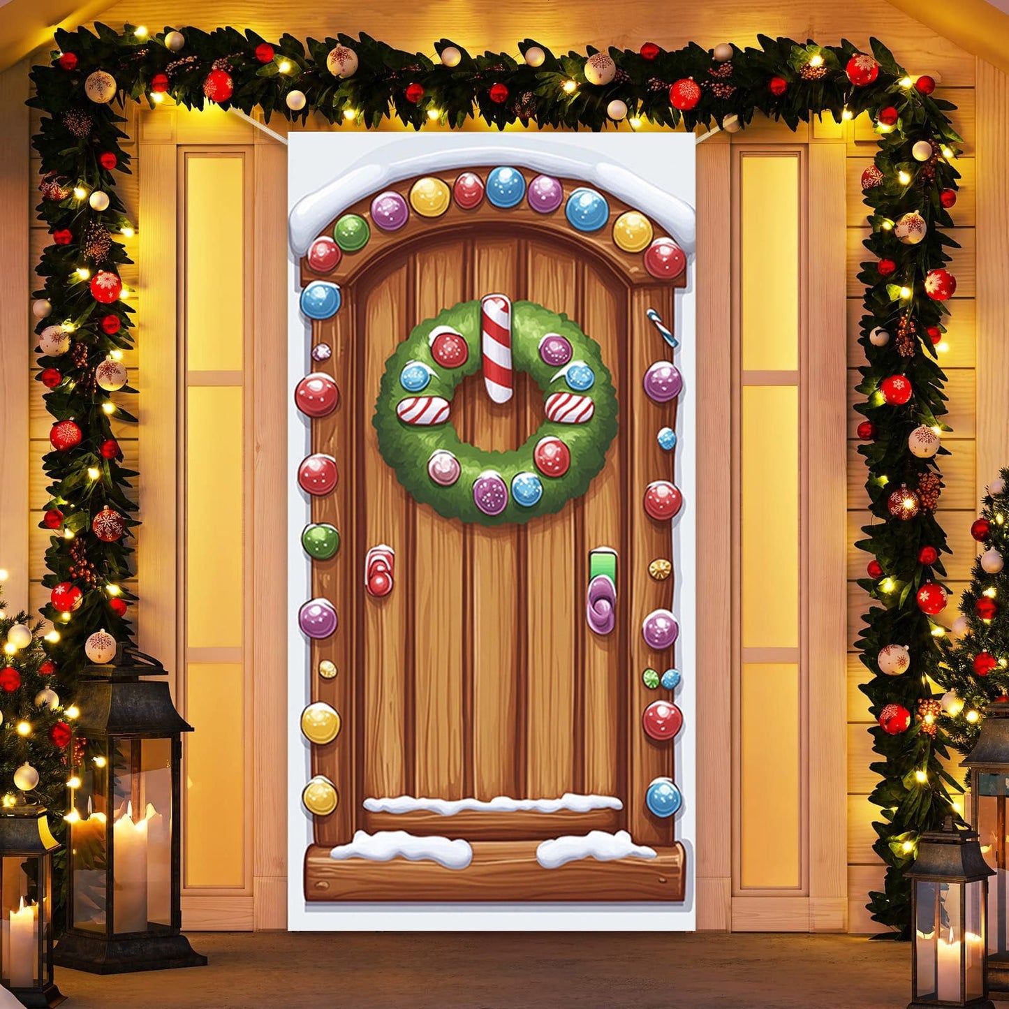 Christmas Door Cover 185*90/180*90Cm,Christmas Door Curtain Ensigns Outdoor Photo Christmas Day Party Elves Celebration Decoration Background Hanging Decoration Hanging Fabric