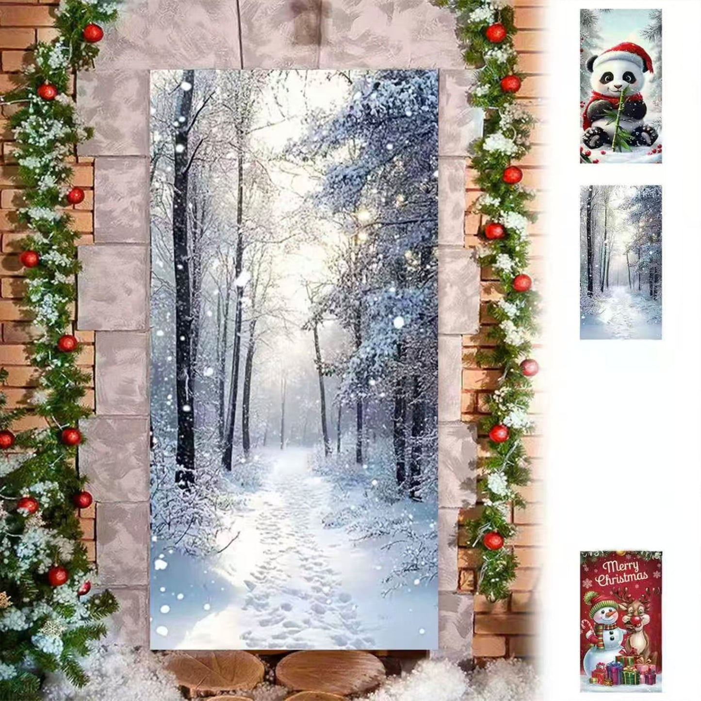 Christmas Door Cover 185*90/180*90Cm,Christmas Door Curtain Ensigns Outdoor Photo Christmas Day Party Elves Celebration Decoration Background Hanging Decoration Hanging Fabric