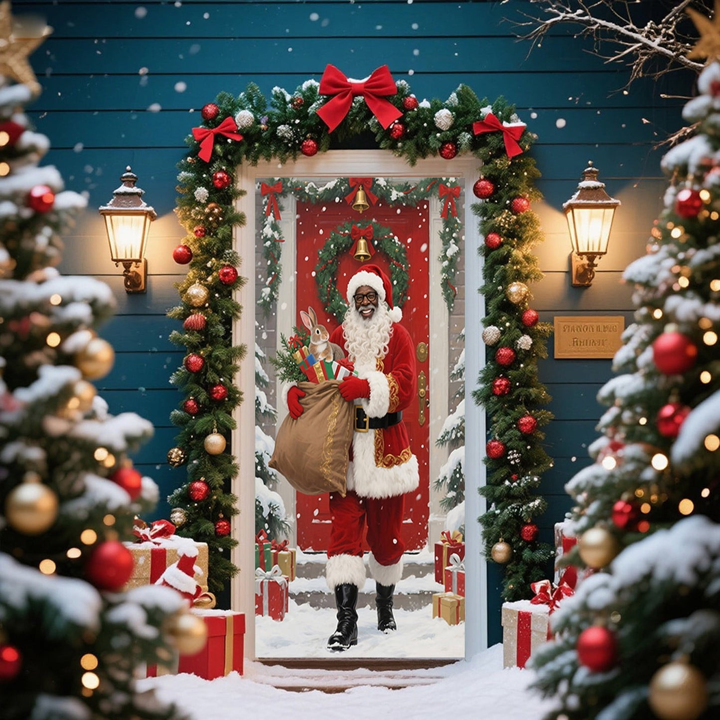 Christmas Door Cover 185*90/180*90Cm,Christmas Door Curtain Ensigns Outdoor Photo Christmas Day Party Elves Celebration Decoration Background Hanging Decoration Hanging Fabric