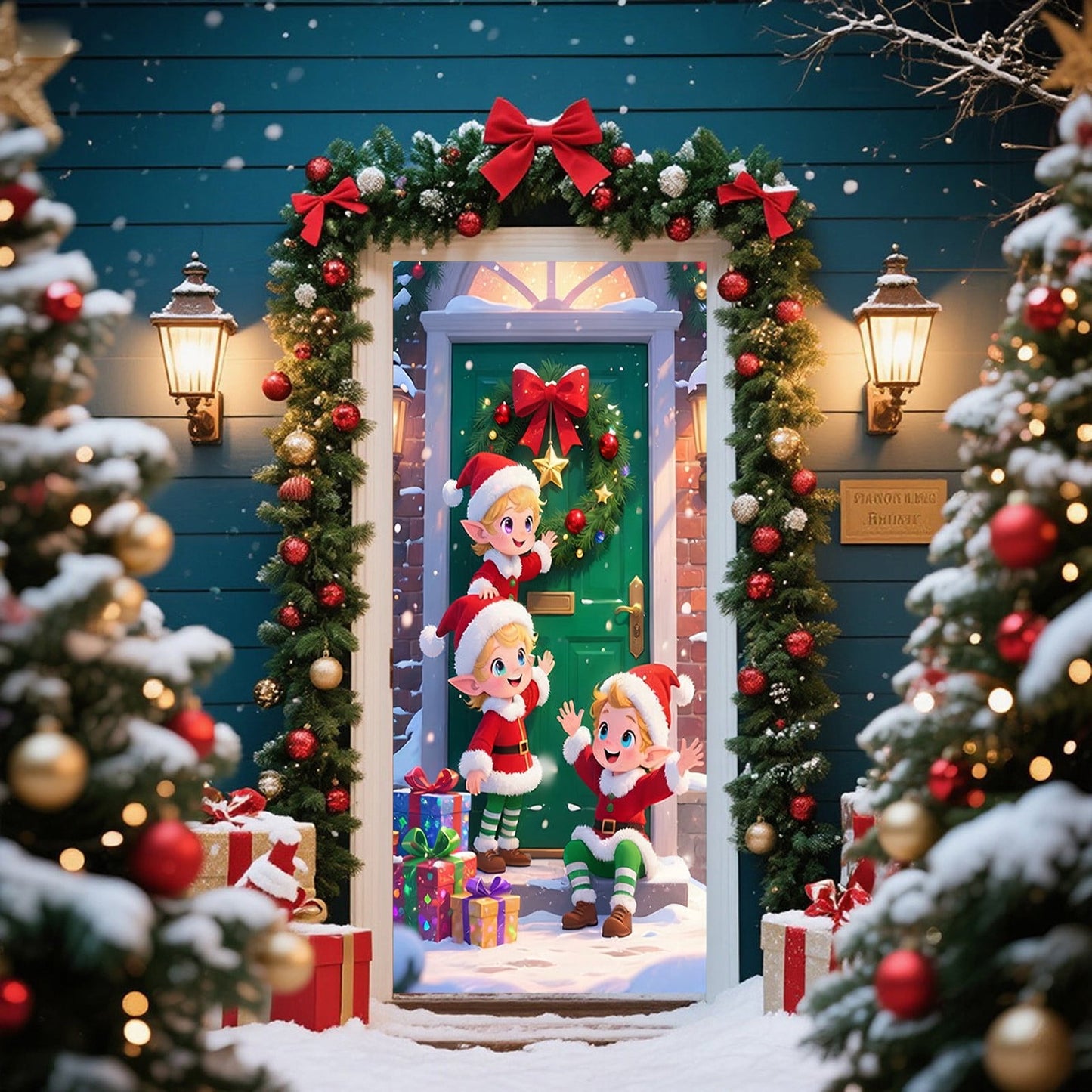 Christmas Door Cover 185*90/180*90Cm,Christmas Door Curtain Ensigns Outdoor Photo Christmas Day Party Elves Celebration Decoration Background Hanging Decoration Hanging Fabric