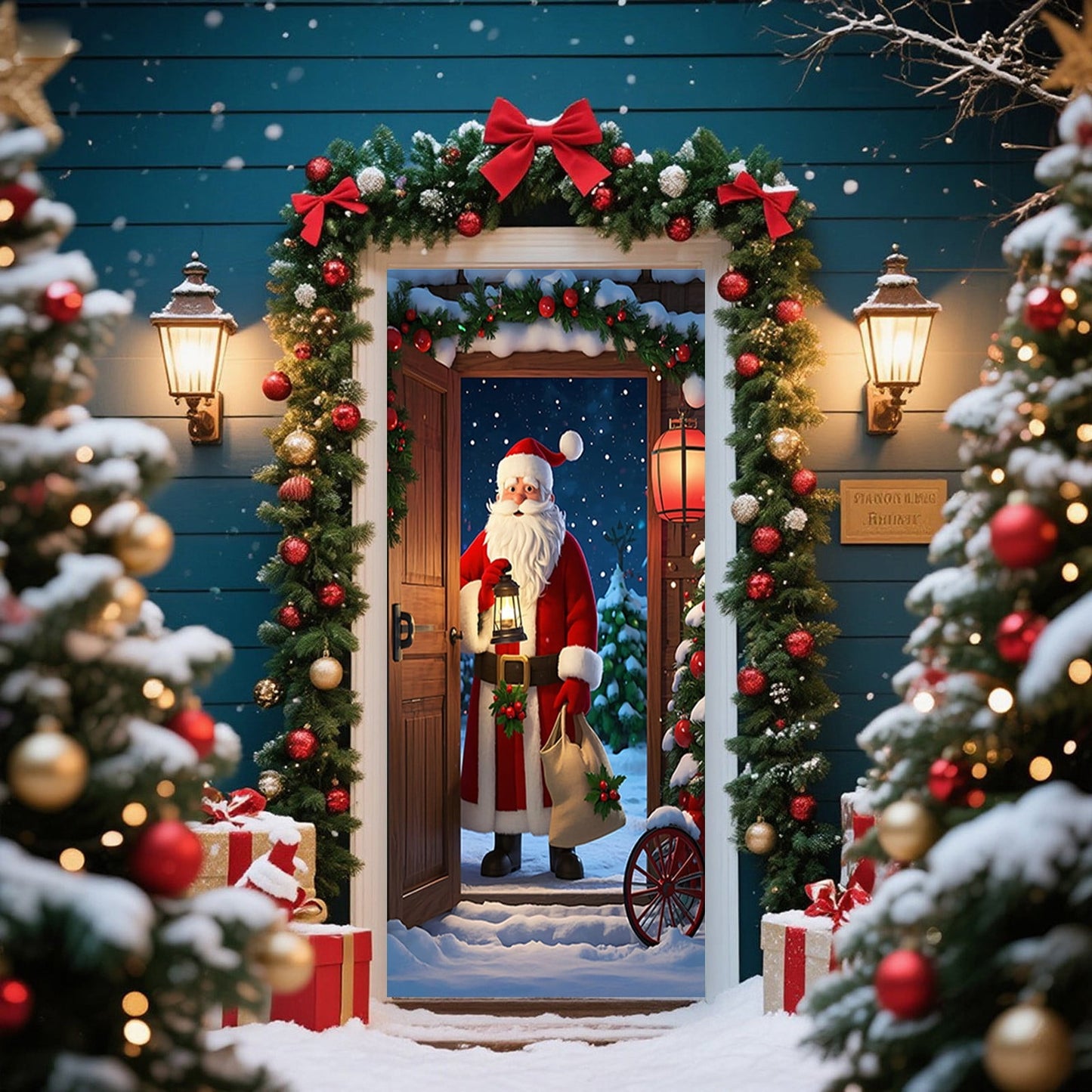 Christmas Door Cover 185*90/180*90Cm,Christmas Door Curtain Ensigns Outdoor Photo Christmas Day Party Elves Celebration Decoration Background Hanging Decoration Hanging Fabric