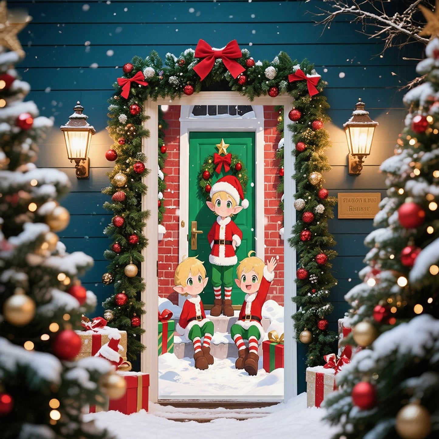 Christmas Door Cover 185*90/180*90Cm,Christmas Door Curtain Ensigns Outdoor Photo Christmas Day Party Elves Celebration Decoration Background Hanging Decoration Hanging Fabric