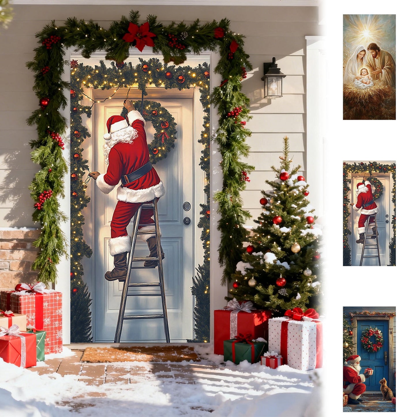 Christmas Door Cover 185*90/180*90Cm,Christmas Door Curtain Ensigns Outdoor Photo Christmas Day Party Elves Celebration Decoration Background Hanging Decoration Hanging Fabric