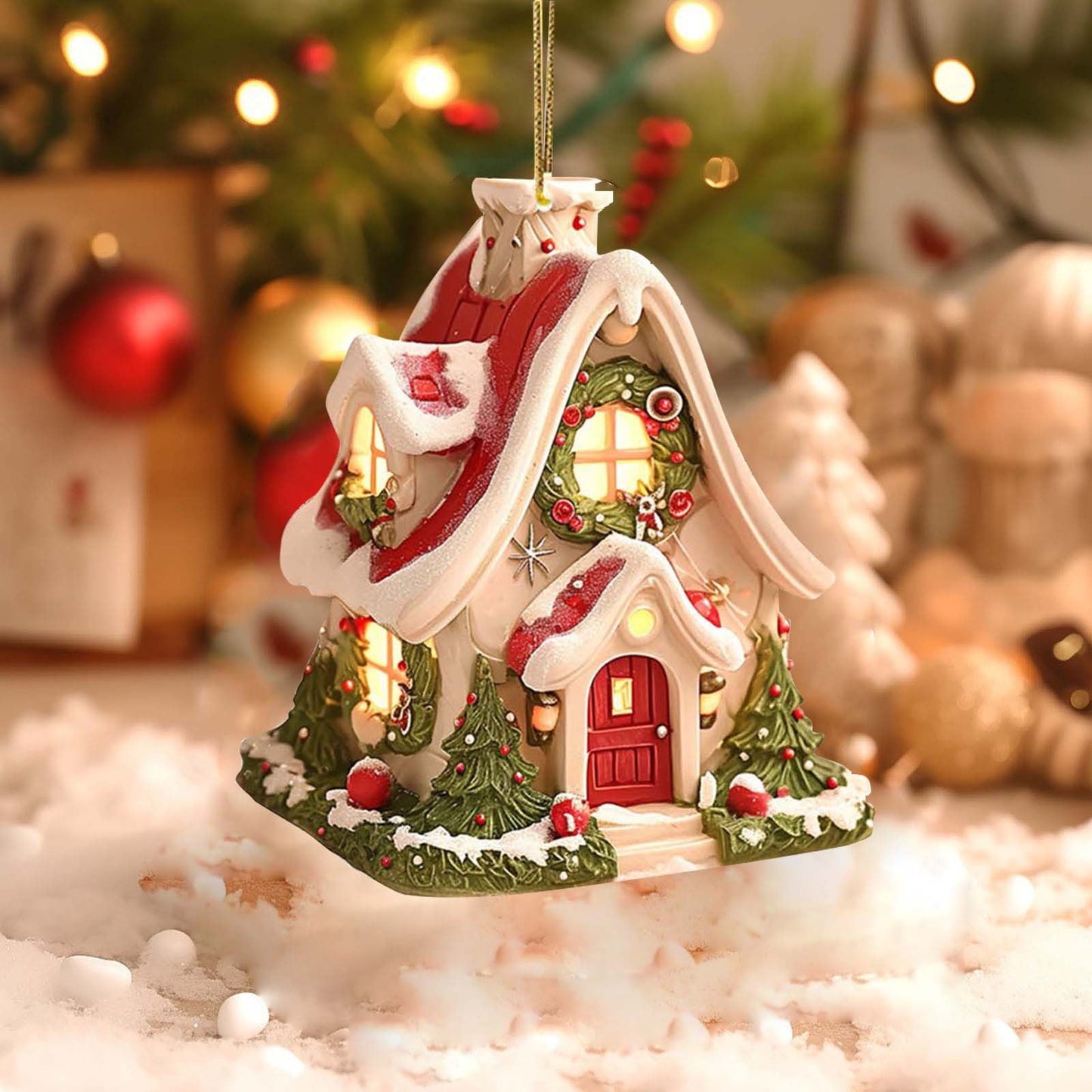 Christmas House, Christmas Snow House,Christmas Acrylic Ornaments Holiday Hanging Christmas Hanging Decoration Christmas Tree Decoration Exquisite House Acrylic Hanging Decoration,Lightweight