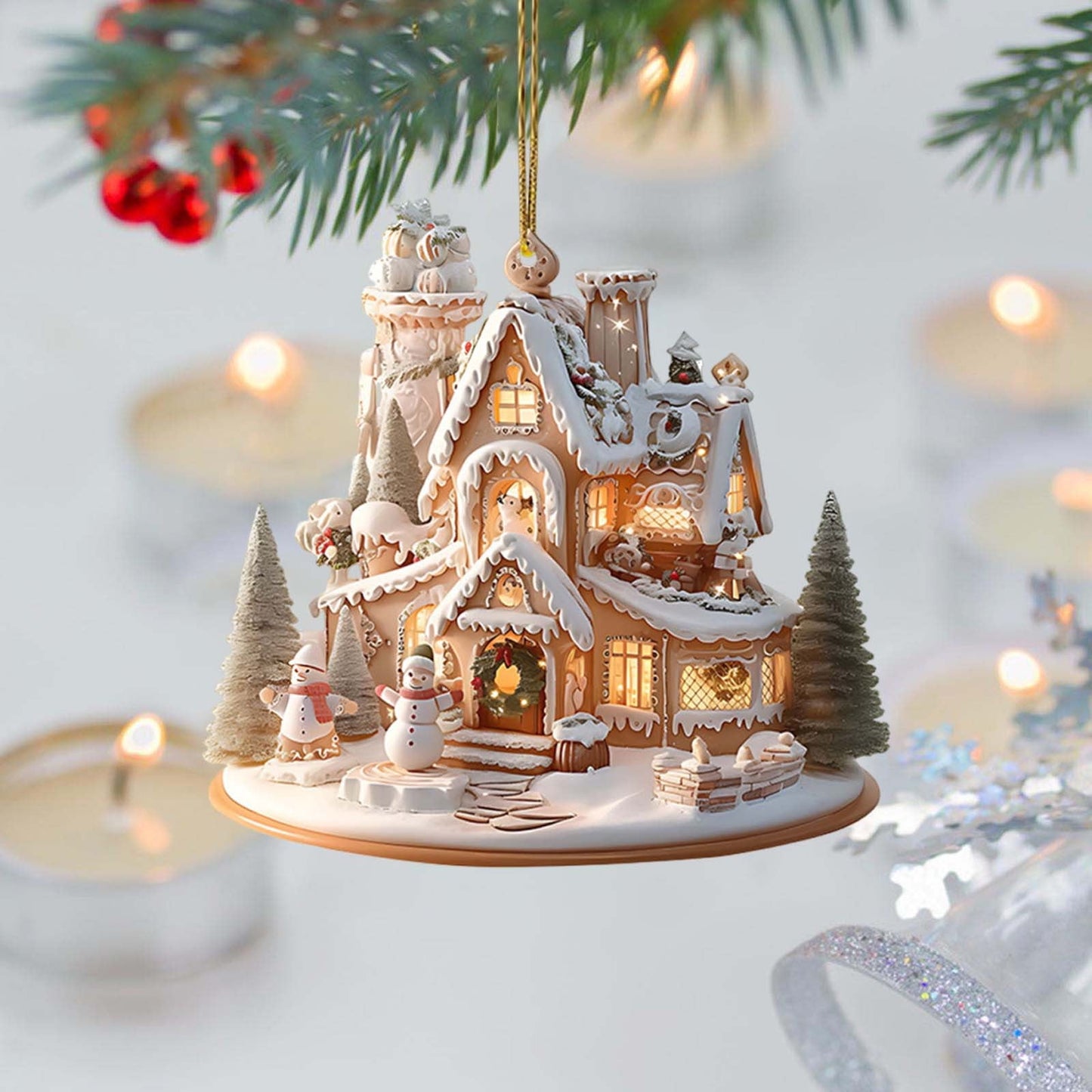 Christmas House, Christmas Snow House,Christmas Acrylic Ornaments Holiday Hanging For Tree, Home Decor And Gifts - Lightweight, Durable Christmas Decorations With Vivid Prints,Christmas Hanging Decor