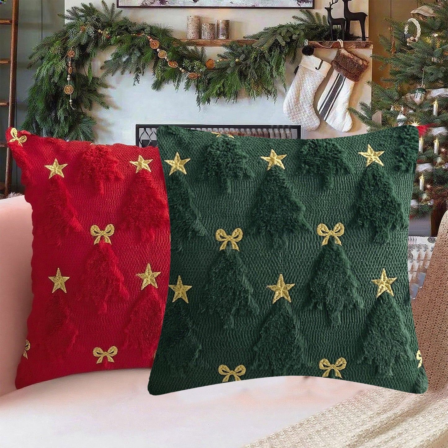 Christmas Pillow Cases,Christmas Throw Pillow Covers 18X18,Fluffy Plush Accent Couch Cushion Case,Soft Faux Fur Pillow Cases Holiday Christmas Decorations,Festivals Winter Sofa Living Room Home Decor