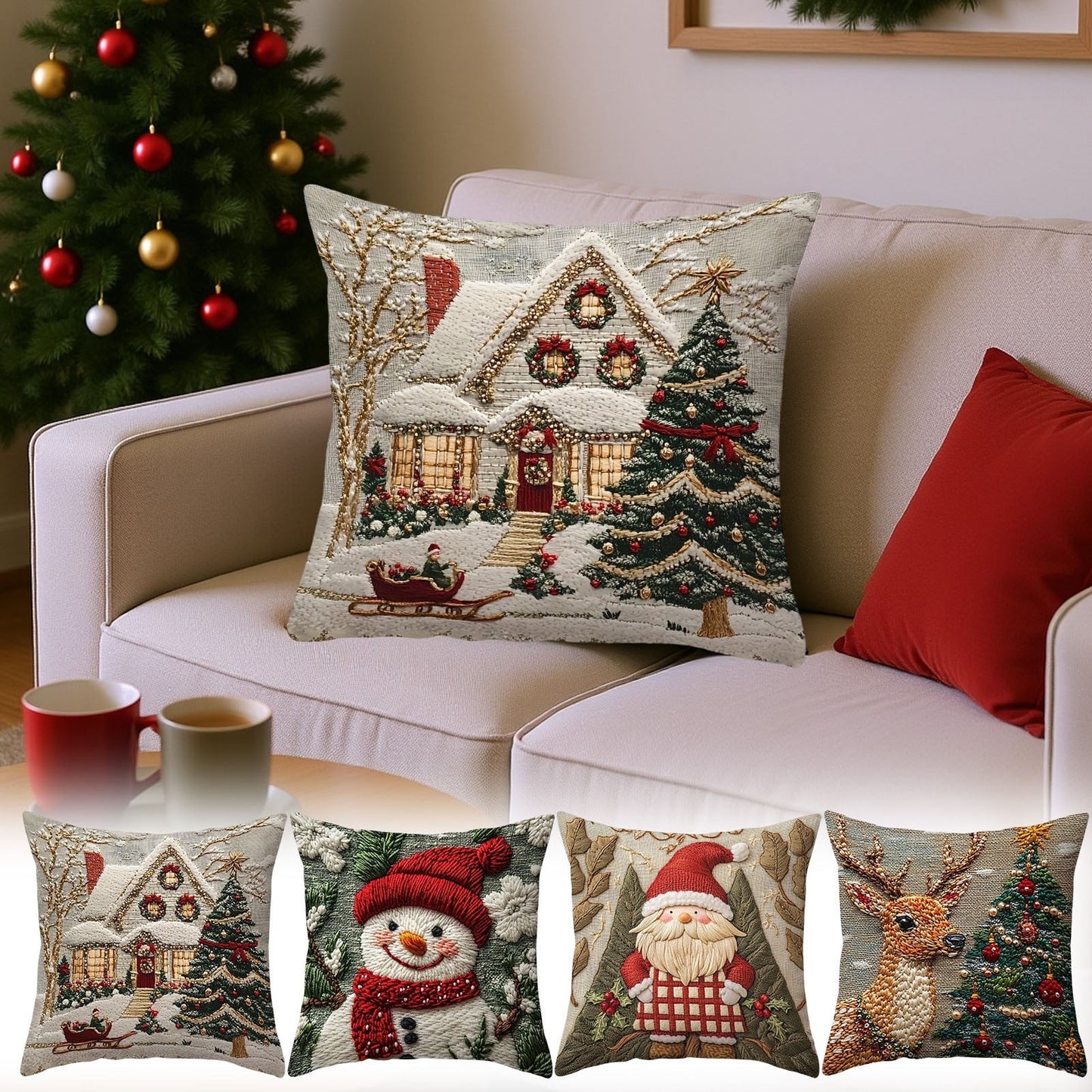 Christmas Pillow Covers 18X18 In Xmas Pillow Covers, Snow Snowman Reindeer Throw Pillow Covers,Xmas Snowflake Winter Holiday Cushion Case Decoration For Sofa Couch,Holiday Throw Pillows