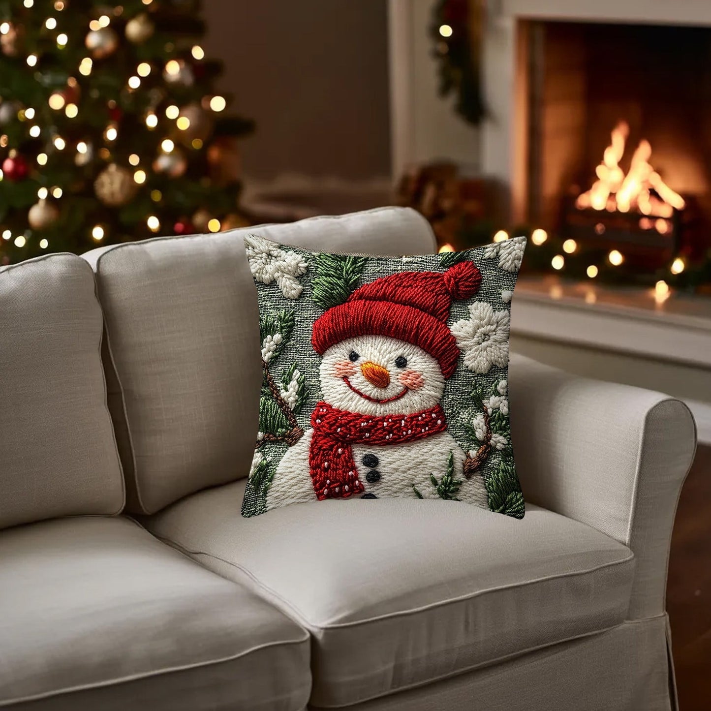 Christmas Pillow Covers 18X18 In Xmas Pillow Covers, Snow Snowman Reindeer Throw Pillow Covers,Xmas Snowflake Winter Holiday Cushion Case Decoration For Sofa Couch,Holiday Throw Pillows
