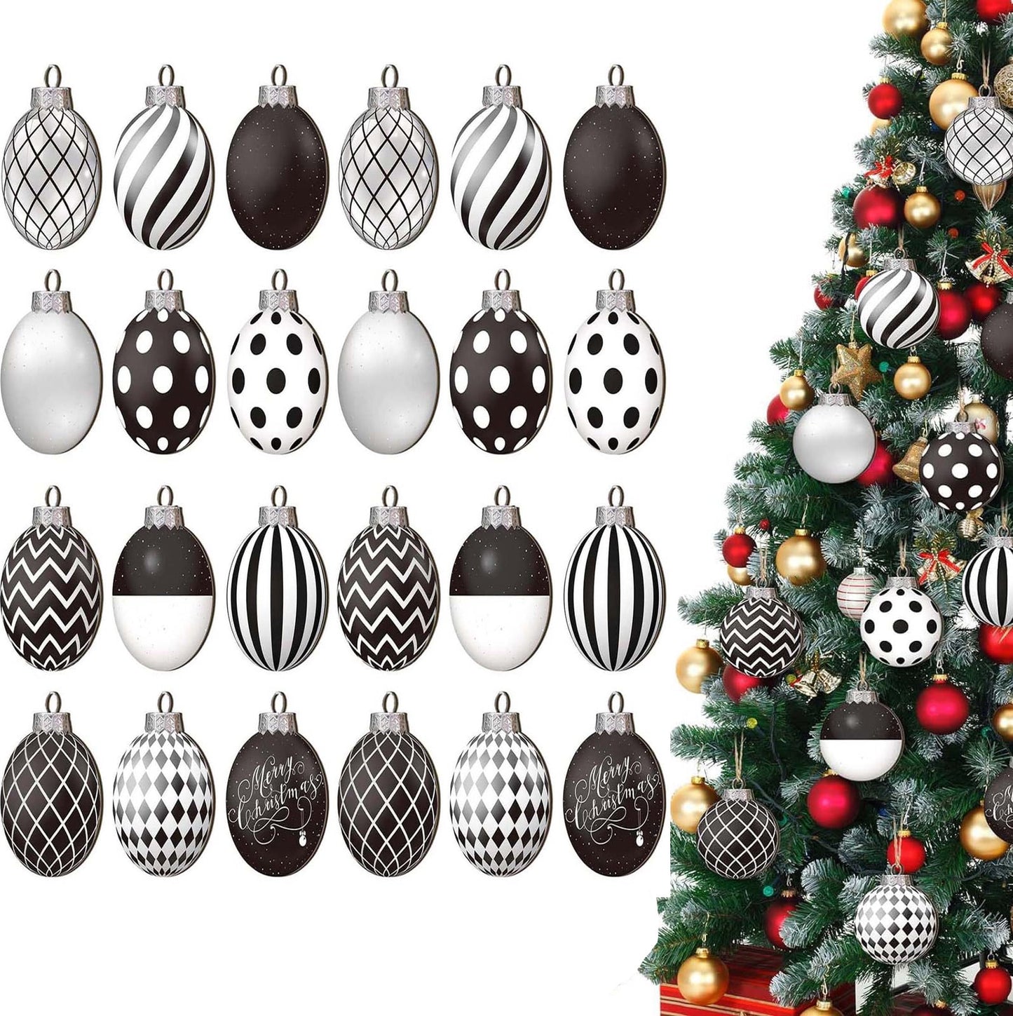 Christmas Savings! 24 Pieces Christmas Polka Dot Ornaments Black and White Winter Balls Farmhouse Christmas Ball Ornaments Black and White Checkered Ball Ornament for Holidays Party Tree Decoration