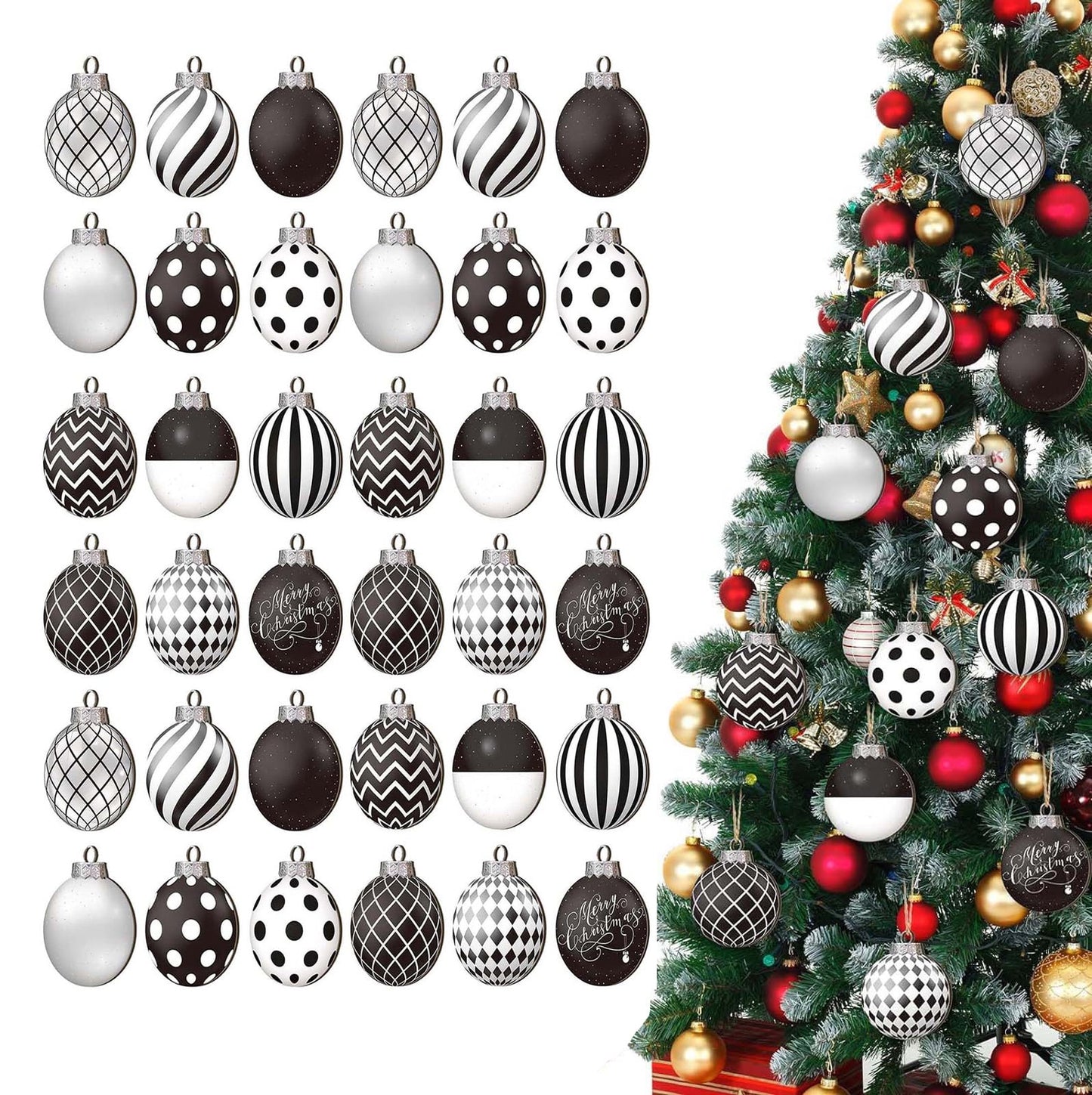 Christmas Savings! 36 Pieces Christmas Polka Dot Ornaments Black and White Winter Balls Farmhouse Christmas Ball Ornaments Black and White Checkered Ball Ornament for Holidays Party Tree Decoration