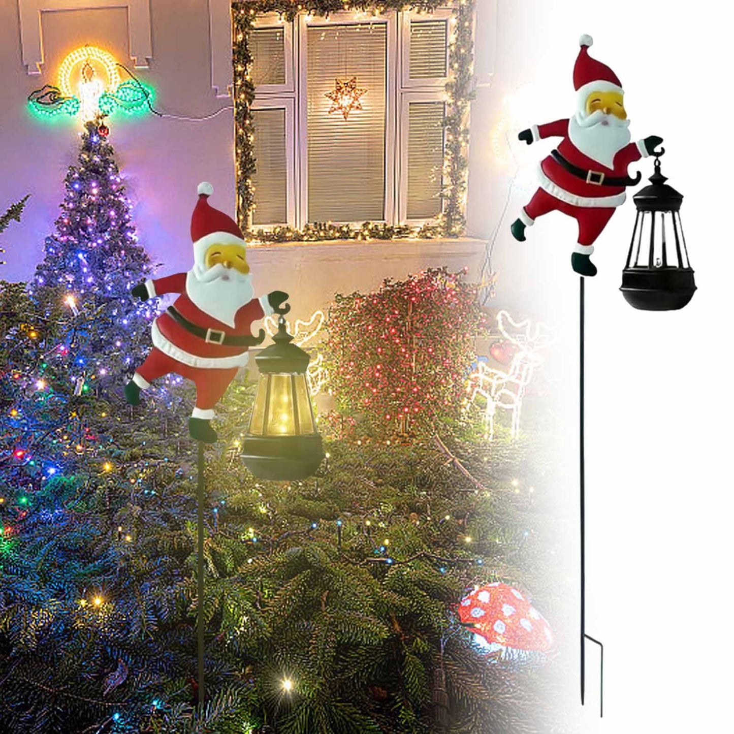 Christmas Solar Kettle Lights,Santa Solar Lights Outdoor,Santa Claus Solar Garden Stake Light For Outdoor Holiday Decor, Weather-Resistant Ground-Mount Christmas Yard Decoration With Auto