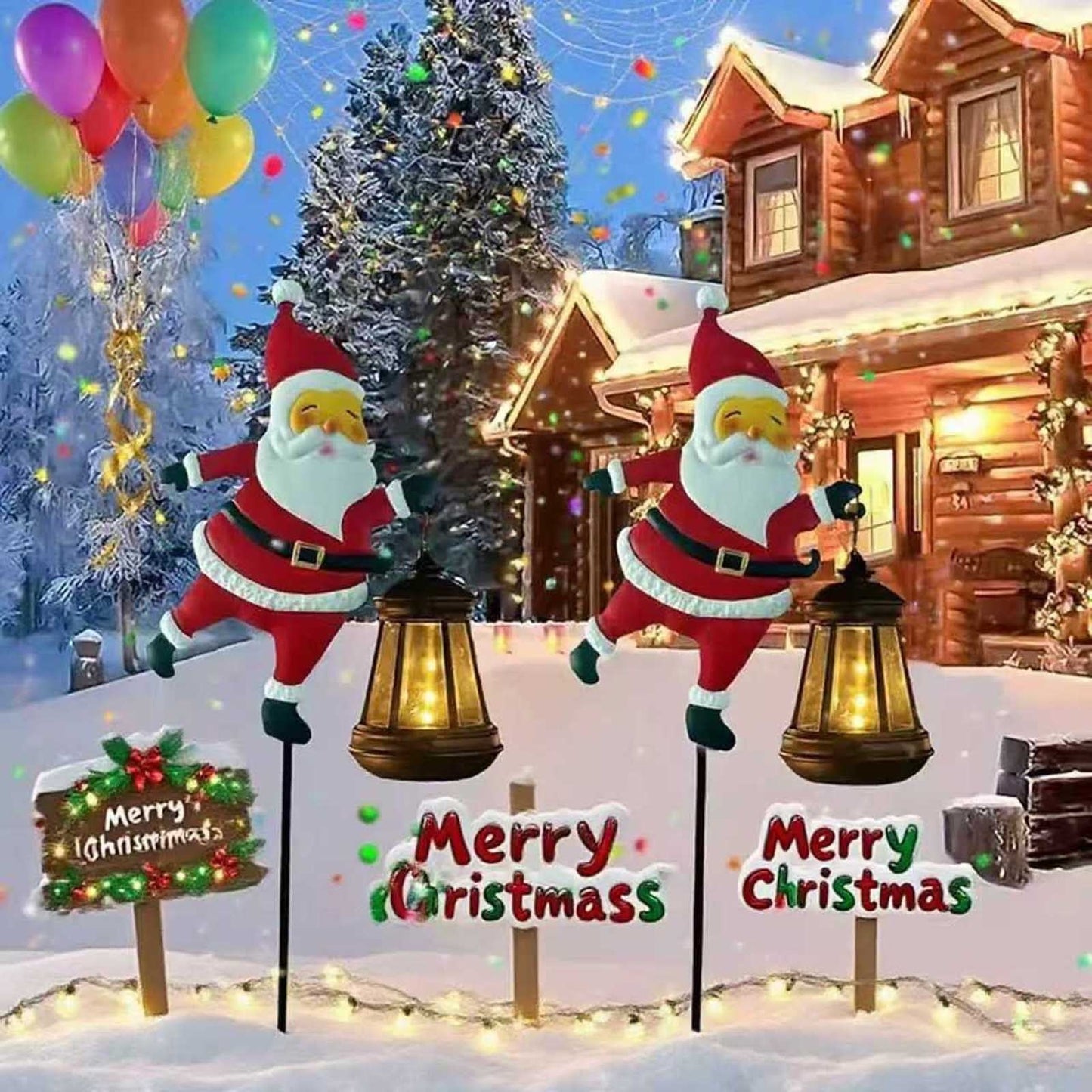 Christmas Solar Kettle Lights,Santa Solar Lights Outdoor,Solar Christmas Decorations,New Santa Claus Solar Watering, Metal Waterproof Garden Lantern For Yard, Patio, Lawn, Pathway