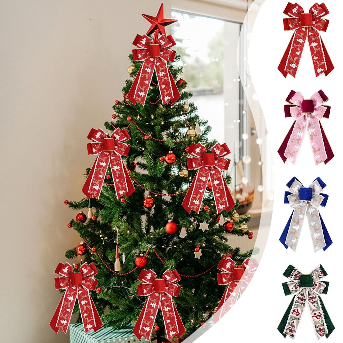 Christmas Tree Bows,Christmas Ornaments,Velvet Bows For Christmas Tree,Christmas Bow For Wreaths,Christmas Tree Decoration Tree Top Bow Christmas Handmade Decoration Plushes Edge Bow Ribbon