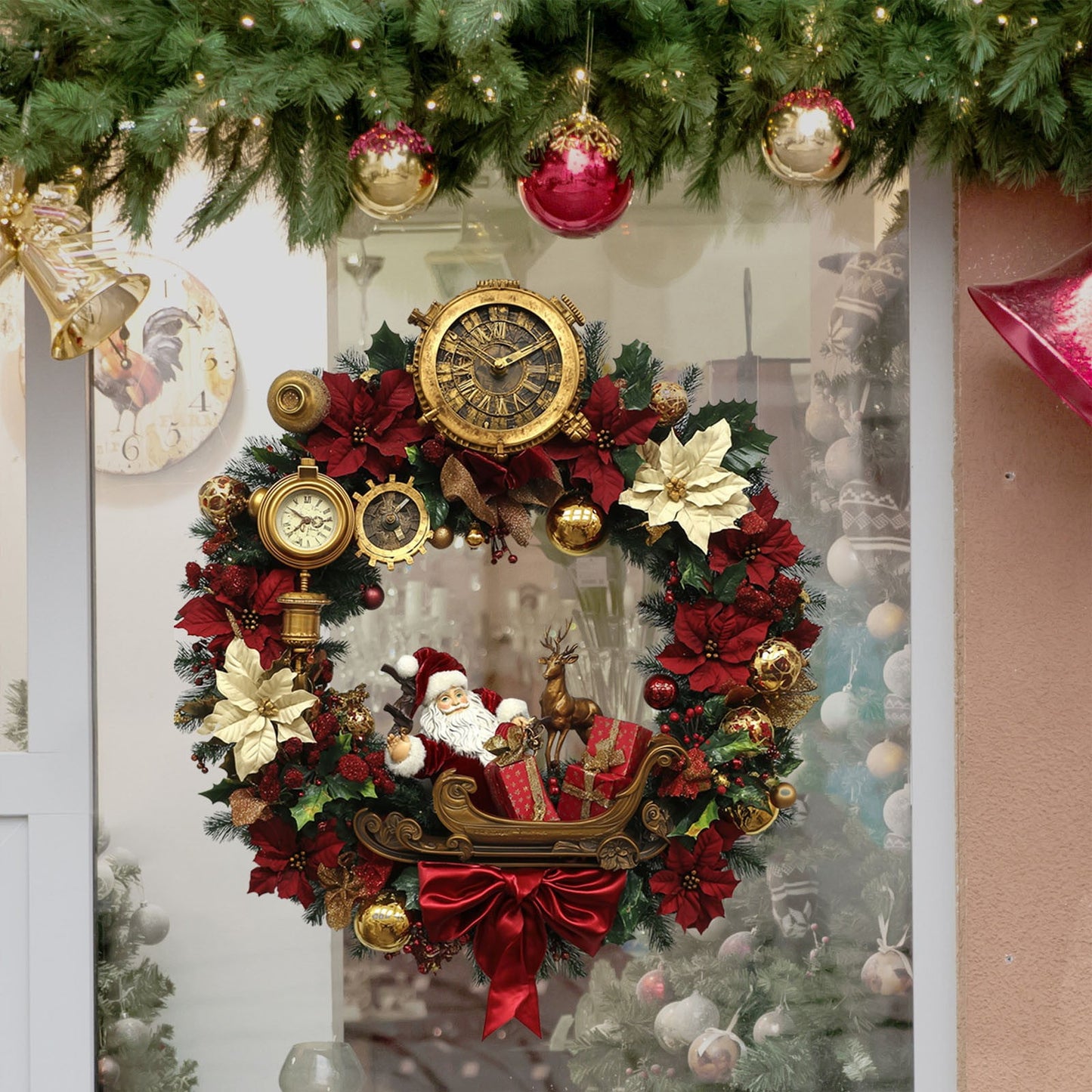 Christmas Window Decorations Post 3-Dimensional Garland, 3D Christmas Window Stickers,Christmas Window Clings, Santa Claus Hanging Garland, Holiday Party Decor For Home And Office, Indoor Outdoor