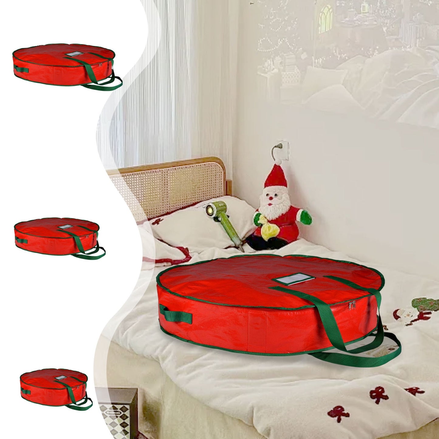 Christmas Wreaths For Front Door,Christmas Tree Bag,Christmas Tree Storage,Christmas Door Cover,Christmas Wreath Storage Bag,Christmas Ribbon Storage Bag Christmas Tree Ball Rattan Storage Bag