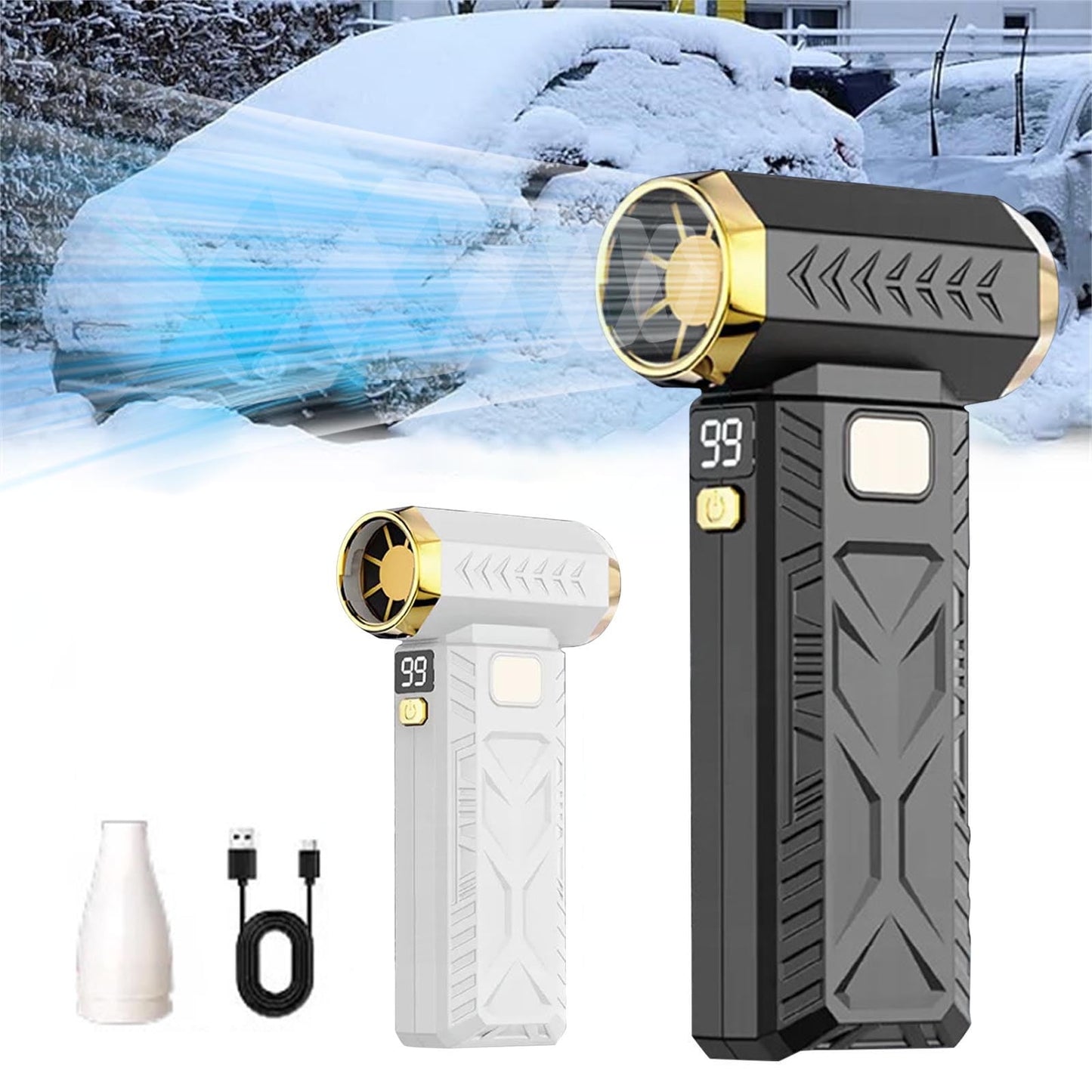 Clear Snow Mini Turbo Snow Blower For Car,With Led,3 Gear Adjustable Super Power Turbo Breeze Electric Blower,Snow Blower Portable Frostguards Blower,Windshield Defrost Snow Removal