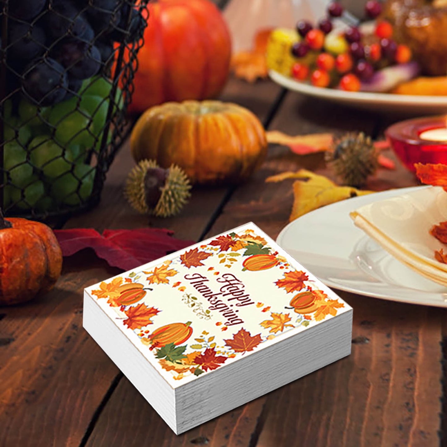 24 Pack Thanksgiving Napkins 6.5x6.5 Inch Disposable Paper Napkins,Happy Thanksgiving Party Dinner Napkins with Pumpkin Maple Leaf Design, Perfect for Fall and Autumn Party Decorations
