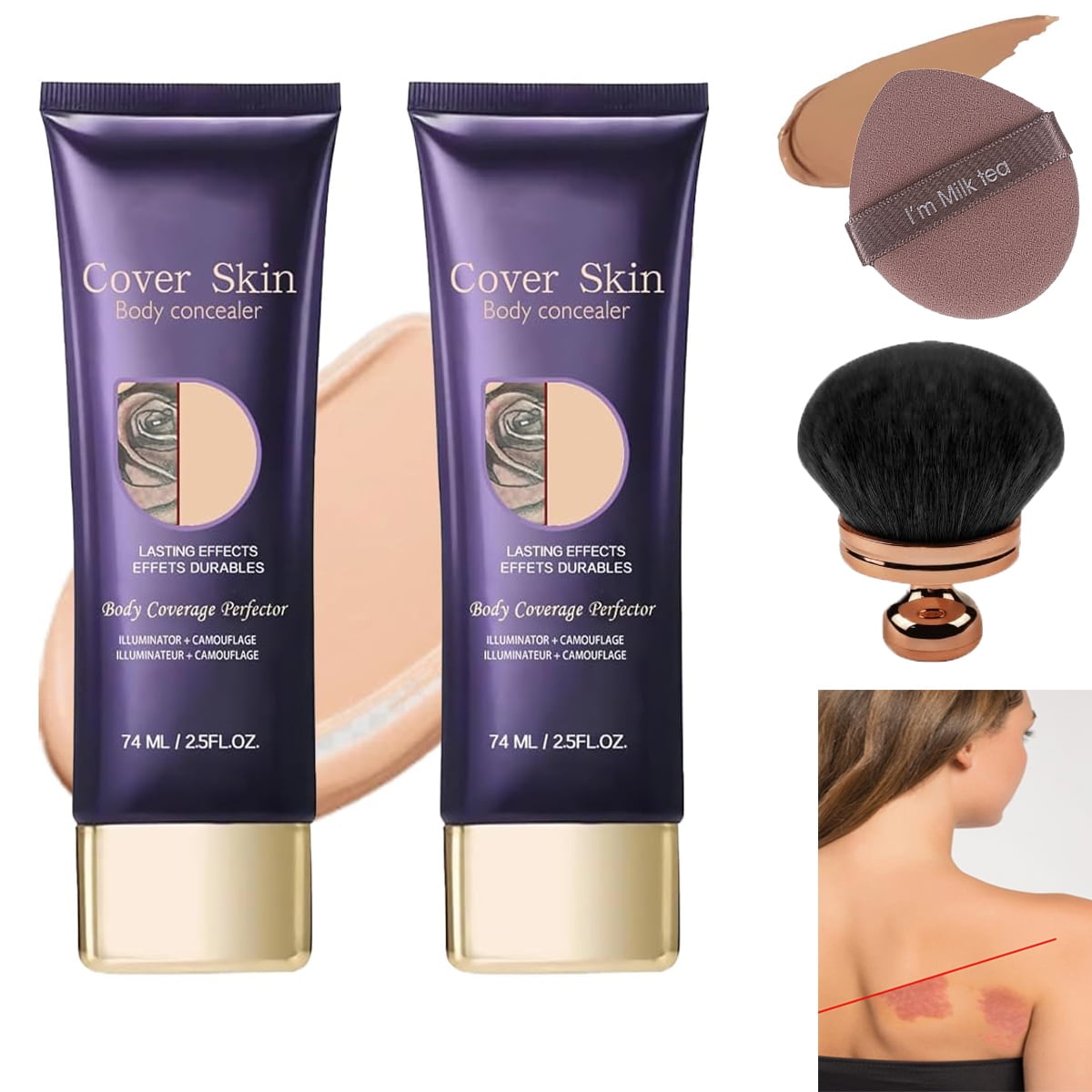 All Over Complexion Perfector, Body Coverage Perfector,Cream With Brush,Tattoo Cover Up Makeup Waterproof,Cream Body Makeup, Waterproof Transfer-Resistant Body Makeup,Long Last Body Foundation,2set