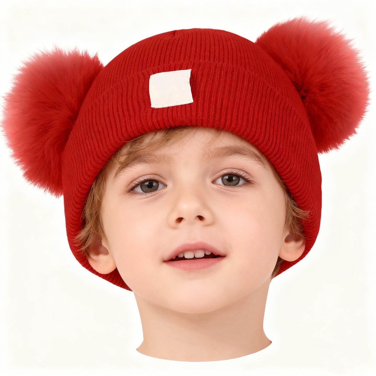 Cute Kid Knitted Hat,Kid Beanie,Kid Winter Knitted Beanie Hat Soft Warm Pom Pom For Infant Toddler Skull Cap,Double Heart Embroidery Double Ball Yarn Hat,Friendly Warm And Warm Hat For Babies