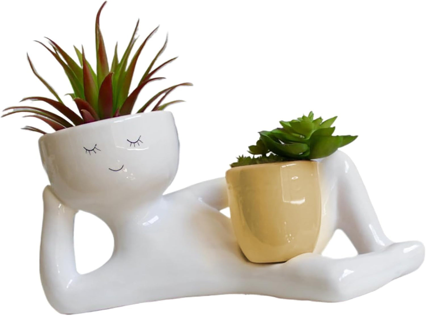 Funny Plant Pots, Lazy Little Character Lying Down Flowerpot Succulent Planters, Resin Funny Planters for Indoor Outdoor Plants, Lazy Guy Planter for Home Garden Decor