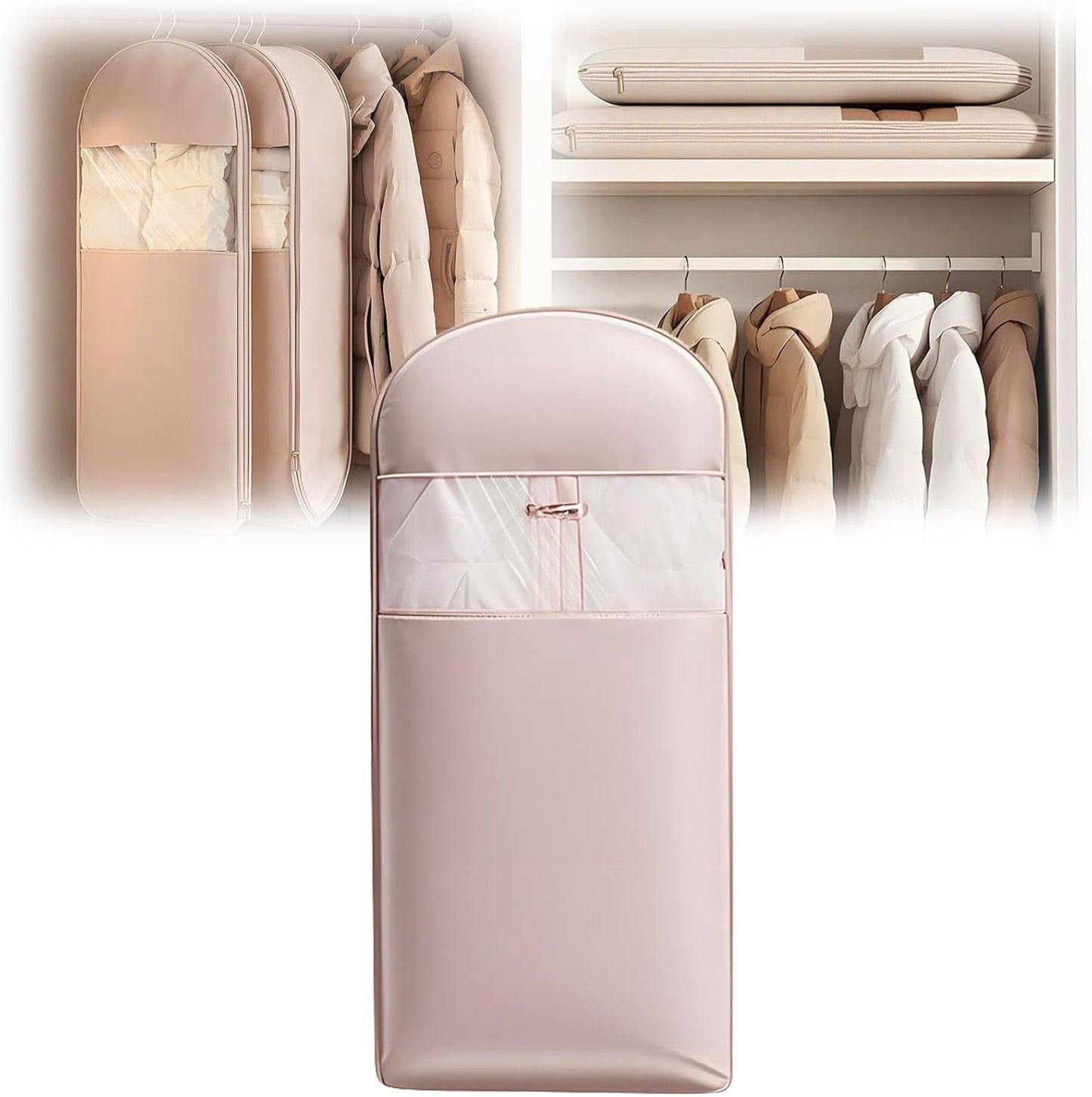 Space Saving Storage Bags For Clothes,Garment Bags For Hanging Clothes Hanging Garment Bag With Self Compression Zipper Space Saver Closet Organizers,Dust Cover Clothes Bags,M