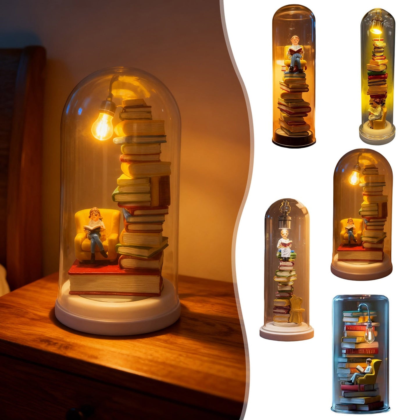 Decorative Reader Night Light,3D Miniature Book Lovers Sculpture Led Light, Led Resin Stained Stacked Books Lamp,Led Reader Night Light Mini Book Enthusiast Sculpture Mini Books Led Light Ornaments