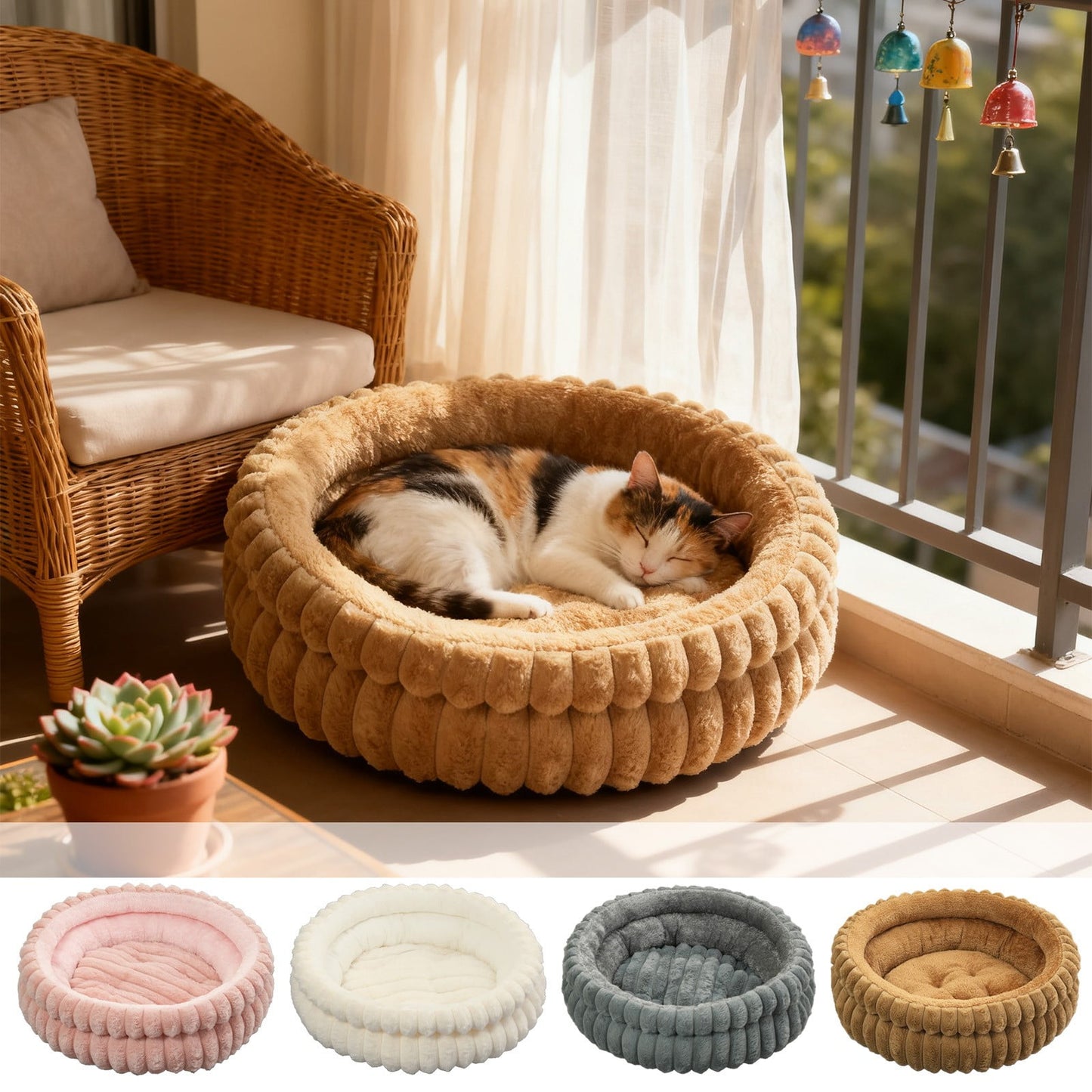 Dog Bed,Cat Beds For Indoor Cats,Plush Round Cat Bed With Bolster, Soft Fluffy Nest For Indoor Cats And Small Dogs, Comfortable Warm Pet Cushion With Non-Slip Base