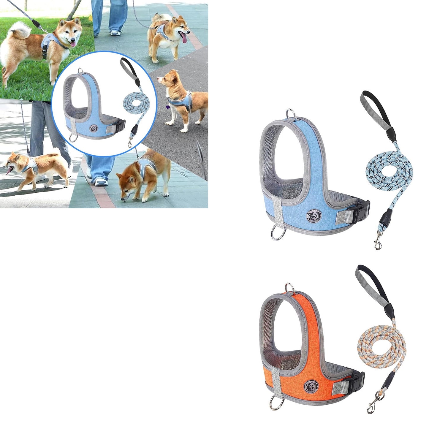Dog Harness And Leash Set,Breathable No-Pull Dog Harness With Reflective Leash Set,Soft Cationic Mesh Vest For Small Dogs, Easy On/Off, Adjustable Fit,All-Season,Chest Circumference 34-42/ 5-8 Pounds