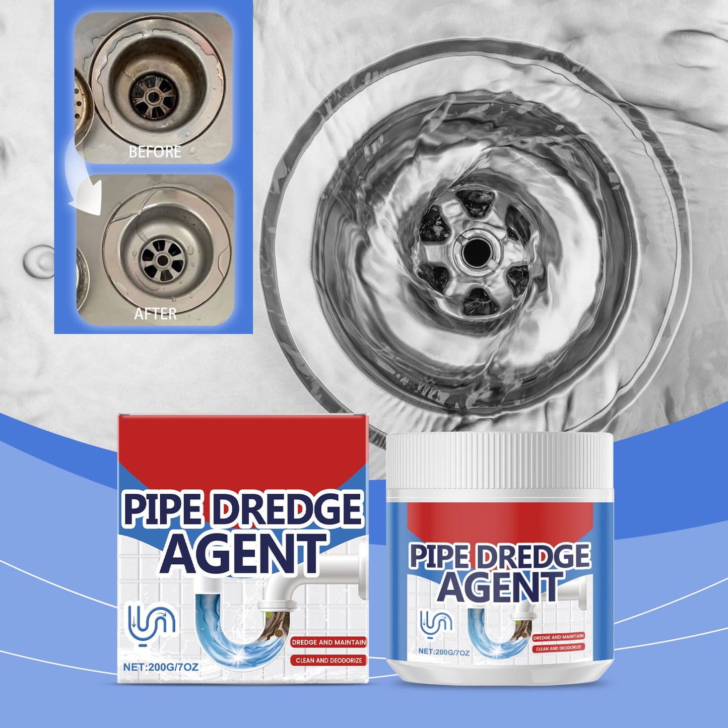 Drain Clog Remover-200G,Drain Opener,Powerful Unclogging,Crystal Lye, Sodium Hydroxide, Unclog Drains, Bathroom Sinks, Kitchen Sinks, Shower Pipes