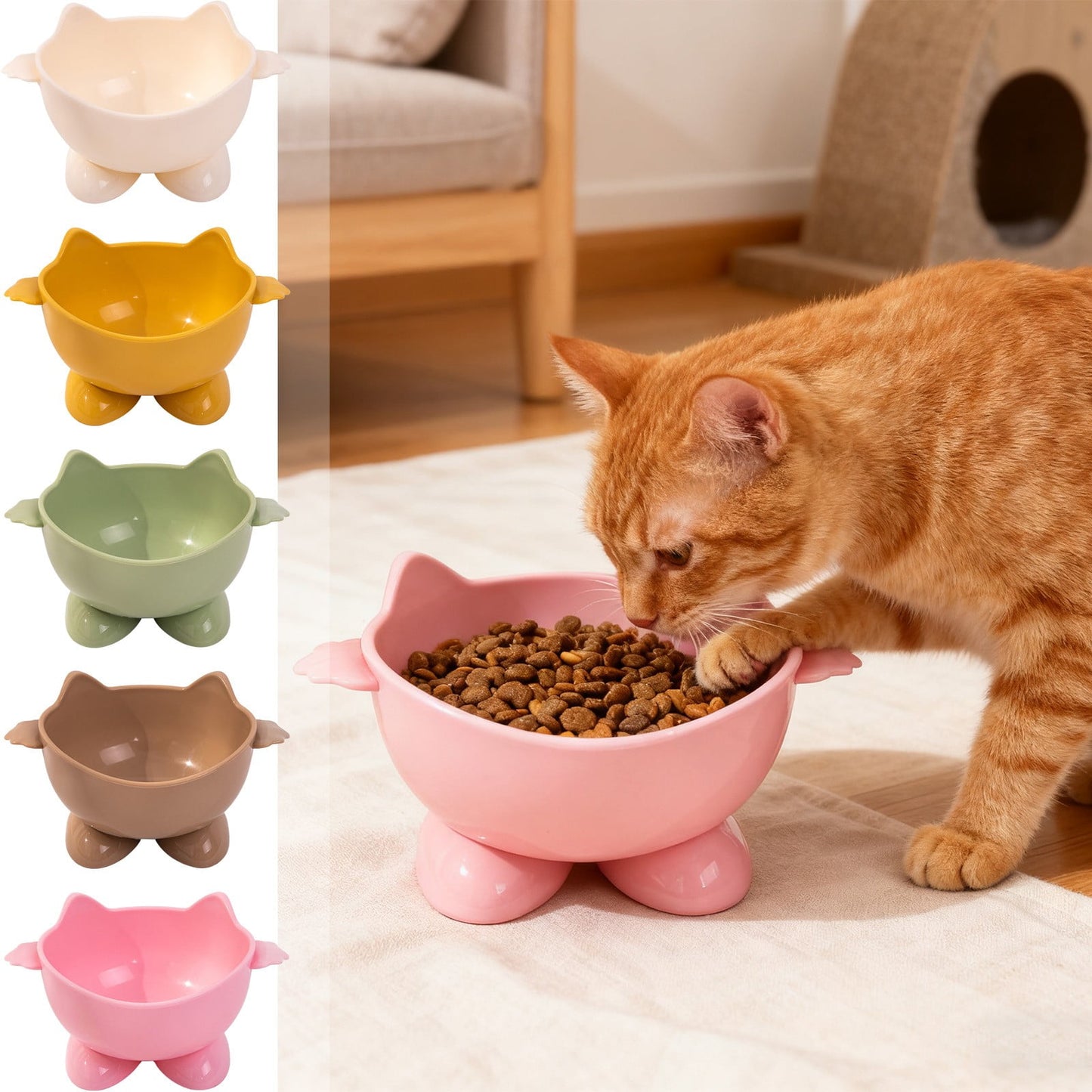 Elevated Cat Bowls,Cat Food Bowl,Large Capacity Elevated Cat Bowl, Tilted Pet Food And Water Dish With Wide Shallow Design For Whisker Relief And Neck Support