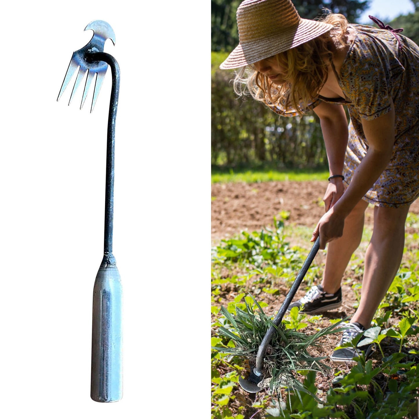Gardens Weed Puller,CELNNCOE Weeding Artifact Uprooting Weeding Tool, Weed Puller,Premium Manganese Steel Forged Weed Puller 4 Teeth Dual Purpose Weeder for Gardening with Long Handle,11.8 inches