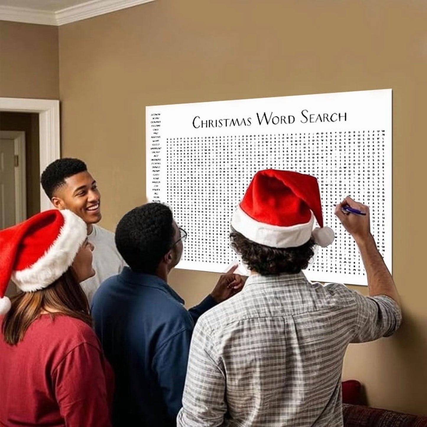 Giant 80X50Cm Wall Game, 50 Words Christmas/Thanksgiving Word Search Poster, Holiday Activity Poster, Christmas Word Find Puzzle Decoration Include 50 Words, Fun Interactive Experience For Family
