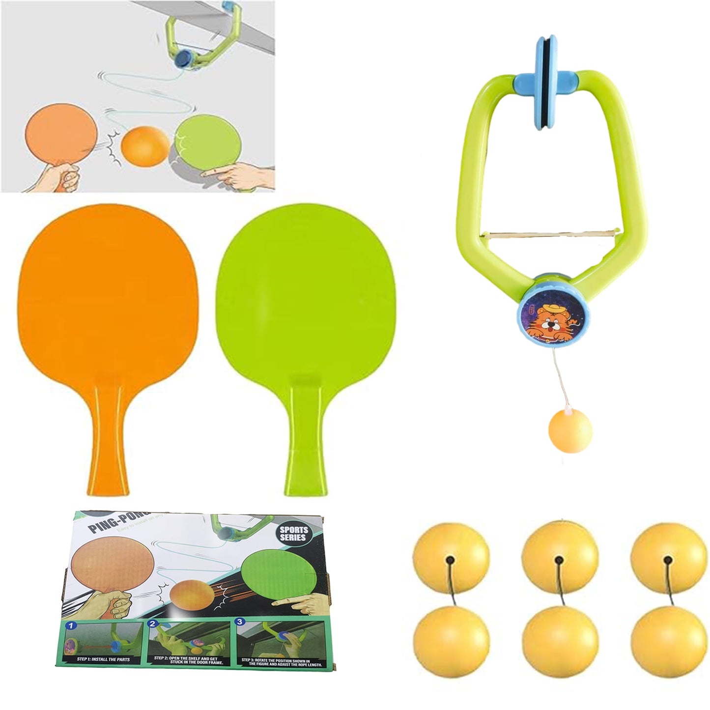Hanging Table Tennis Trainer,Door Ping Pong Game Over The Door,Door Jam Ping Pong Game,Door Pong Game For Kids,Hanging Table Tennis Trainer Portable Set,Portable Paddles Balls Exerciser For Ages 6+