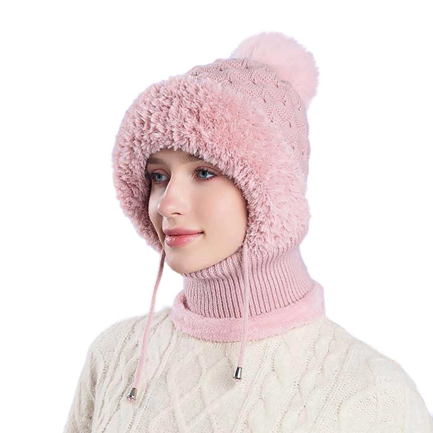 Hat With Scarf Attached,Scarf Hat,Women'S Knitted Hat In Autumn And Winter, 3 In 1 Cold Resistant Hat, Wind-Resistant Scarf Hat Face Mask Hooded Scarf