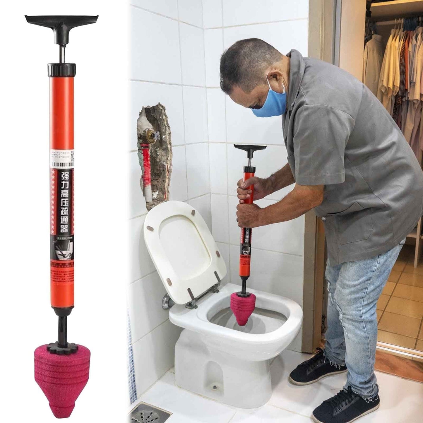 High Pressure Toilet Unblocker And Toilet Pipe Plunger, Heavy Duty Stainless Steel Toilet Auger Snake For Clearing Severe Clogs And Drain Blockages