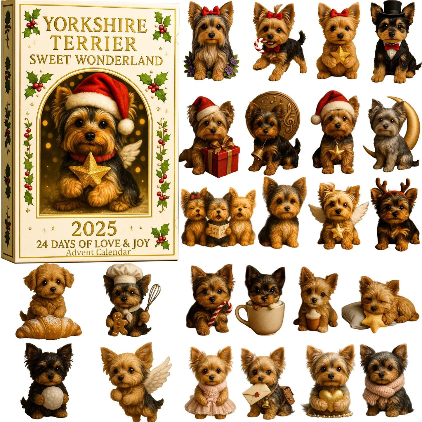 Holiday Collectible Yorkshire Terrier Sweet Wonderland 2025 Advent Calendar,Cute 2D Acrylic Dog Ornaments, 24 Days Festive Yorkie Surprises,Christmas Countdown Decor,Gift For Dog Lovers